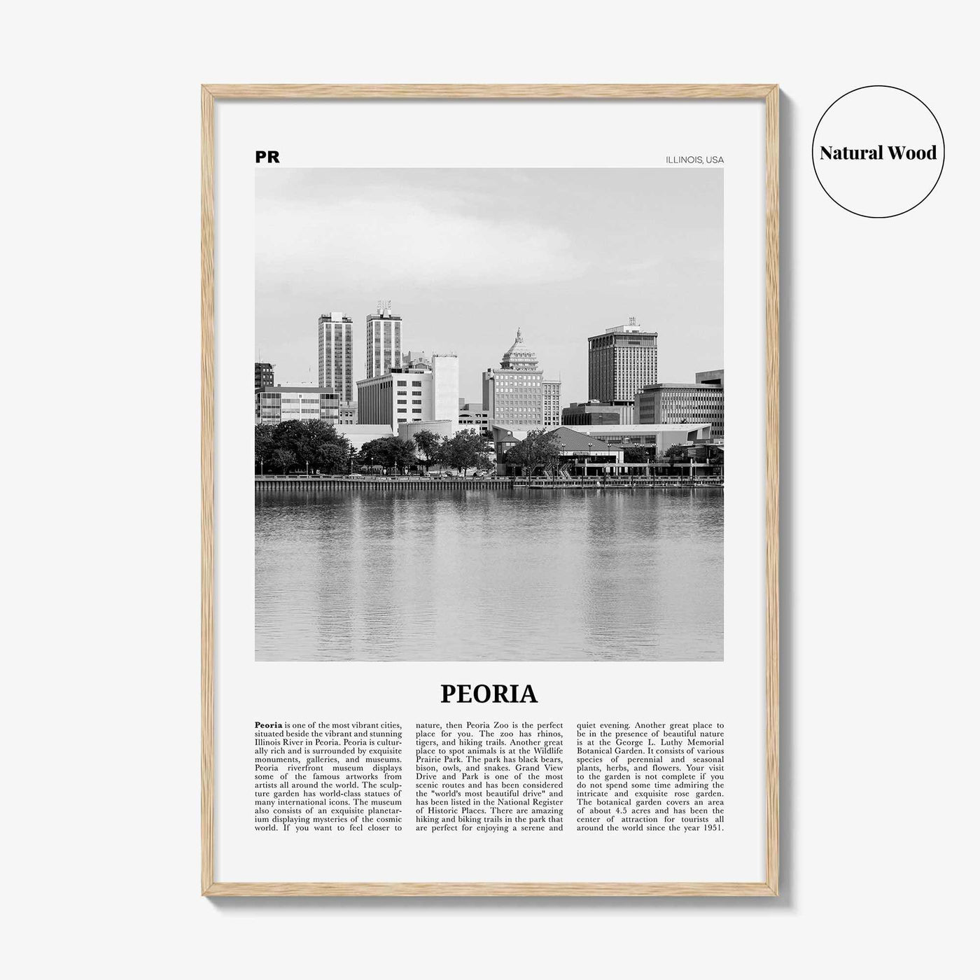 Peoria Print Black and White Illinois, Peoria Wall Art, Peoria Poster, Peoria Photo, Peoria Map, USA, United States