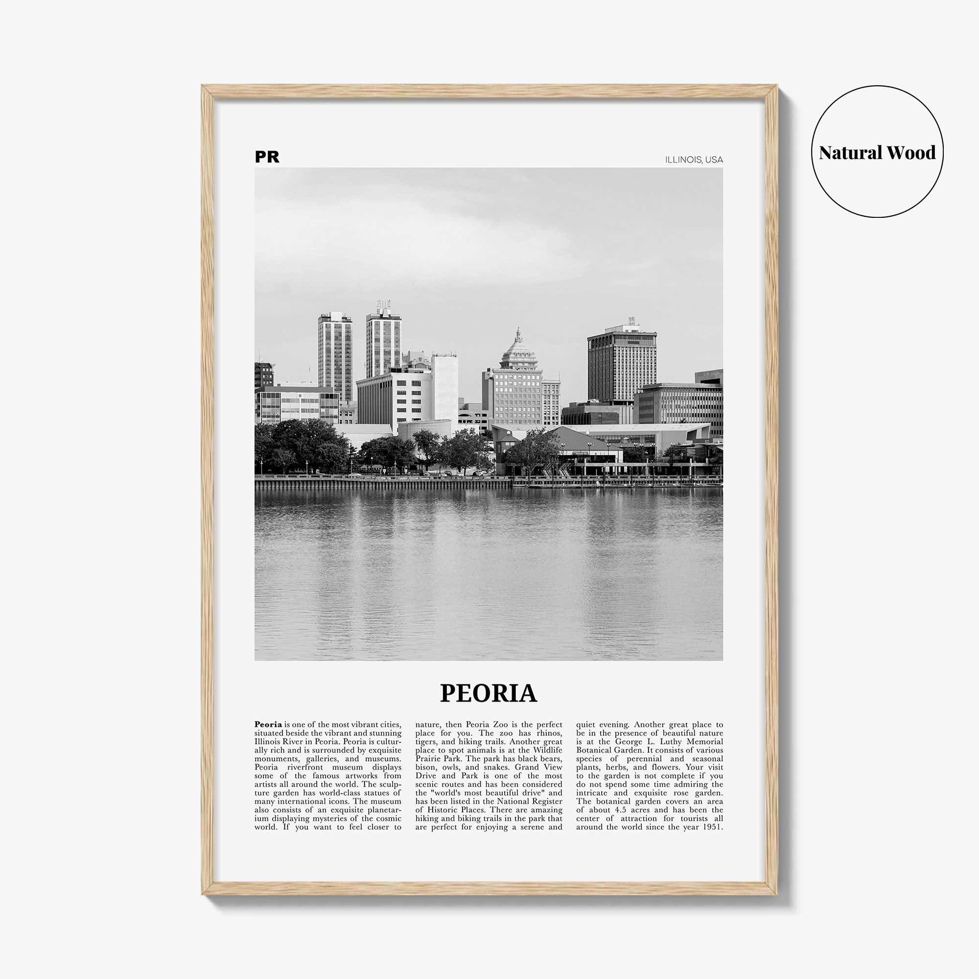 Peoria Print Black and White Illinois, Peoria Wall Art, Peoria Poster, Peoria Photo, Peoria Map, USA, United States