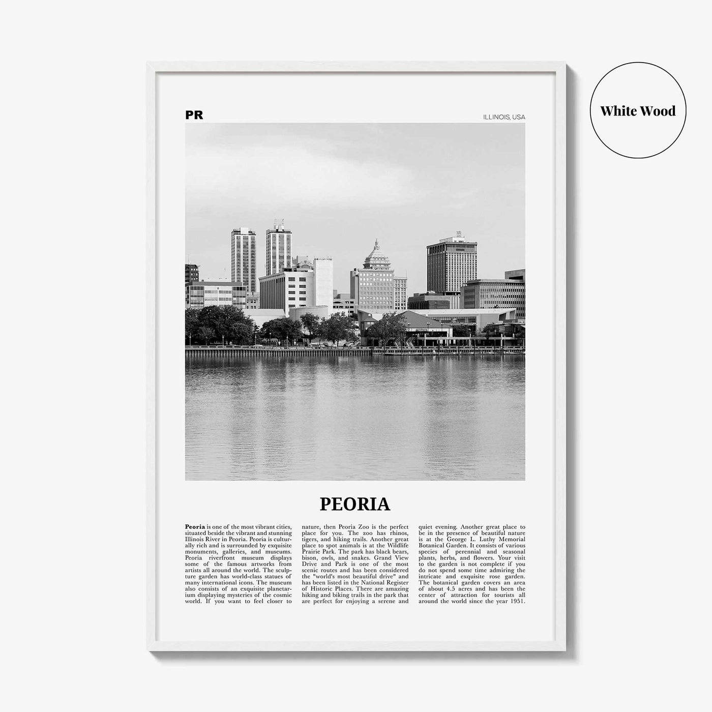 Peoria Print Black and White Illinois, Peoria Wall Art, Peoria Poster, Peoria Photo, Peoria Map, USA, United States