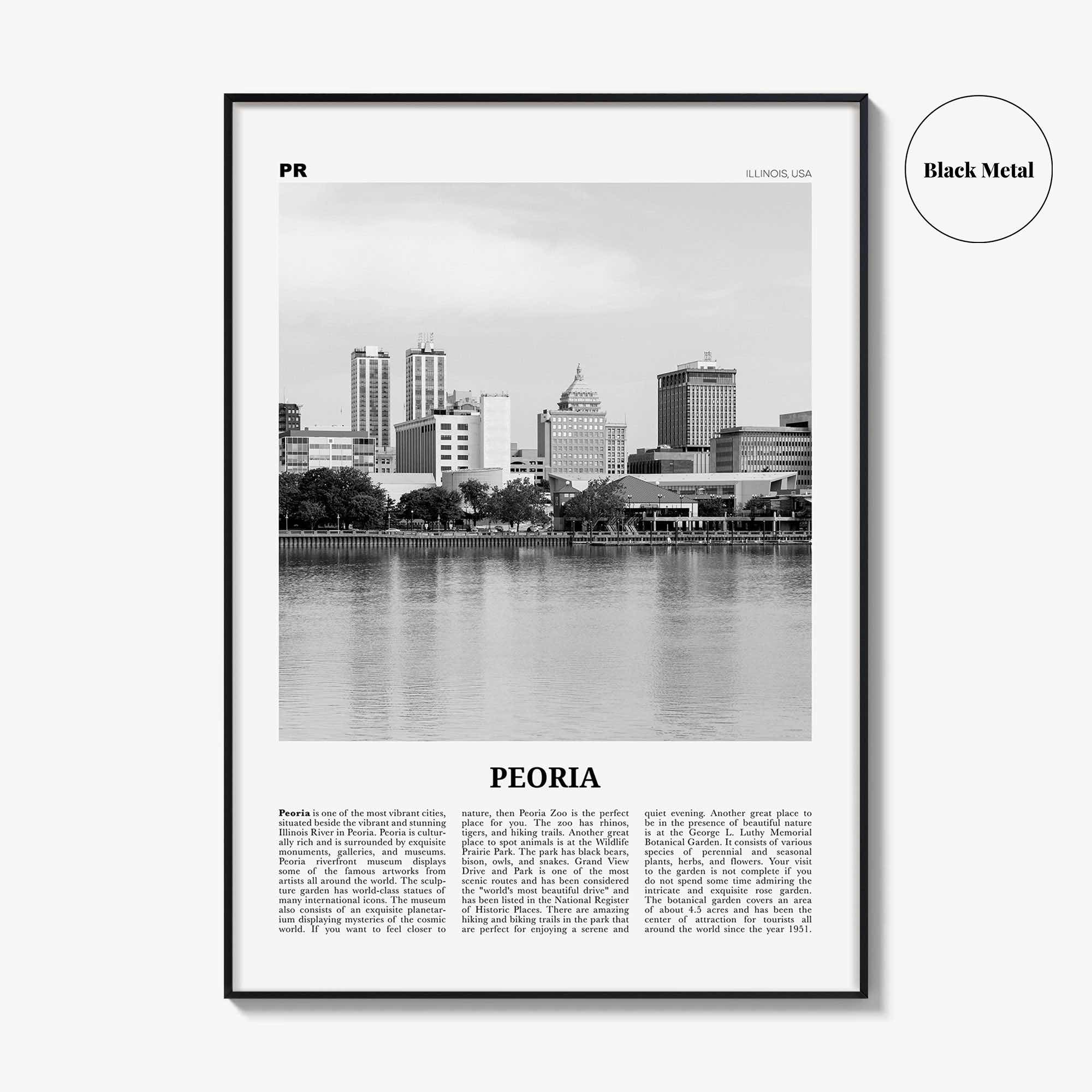 Peoria Print Black and White Illinois, Peoria Wall Art, Peoria Poster, Peoria Photo, Peoria Map, USA, United States