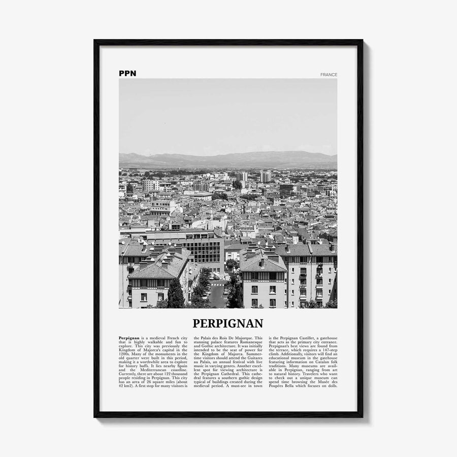 Perpignan Print Black and White, Perpignan Wall Art, Perpignan Poster, Perpignan Photo, Perpignan Wall Décor, Perpignan Map, France