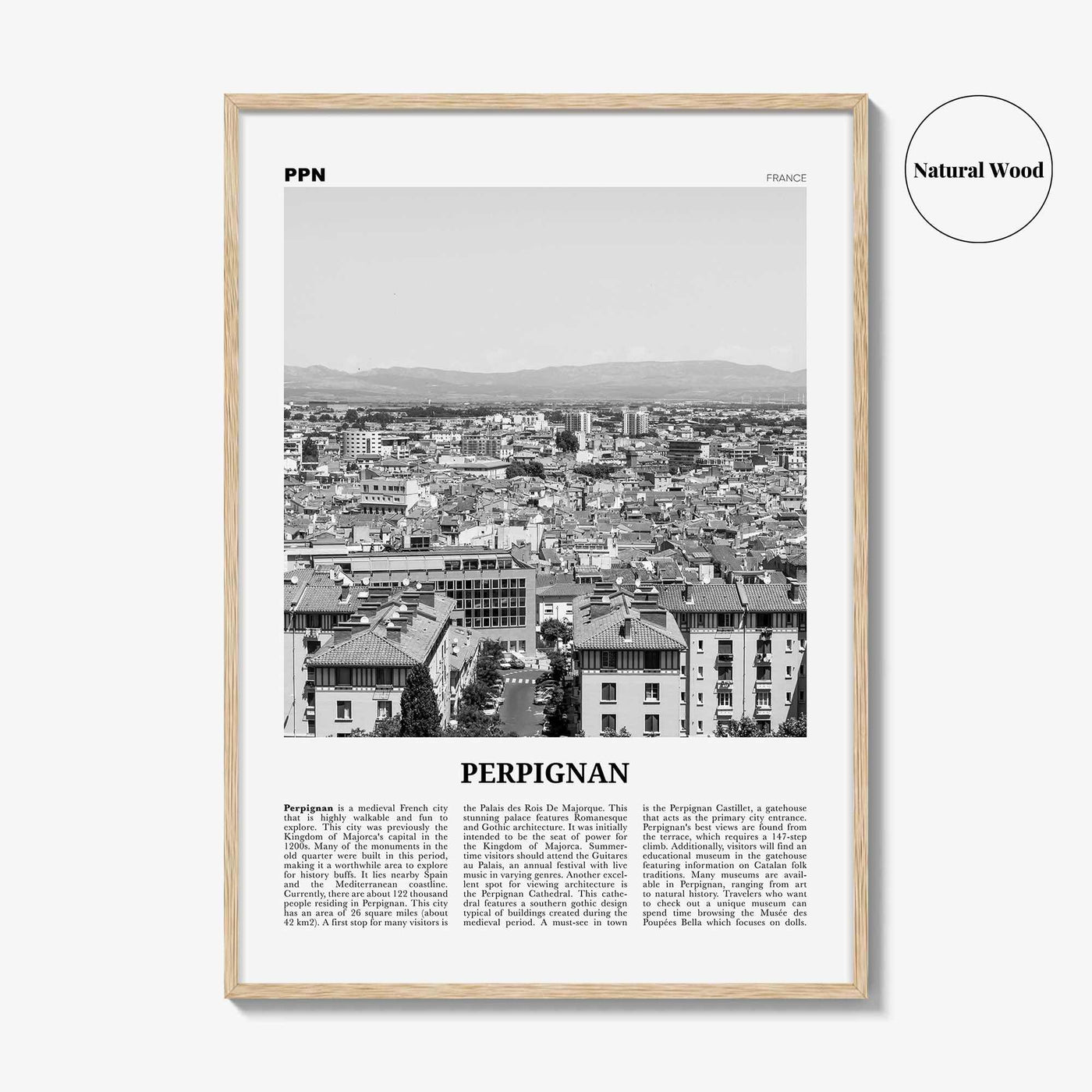 Perpignan Print Black and White, Perpignan Wall Art, Perpignan Poster, Perpignan Photo, Perpignan Wall Décor, Perpignan Map, France