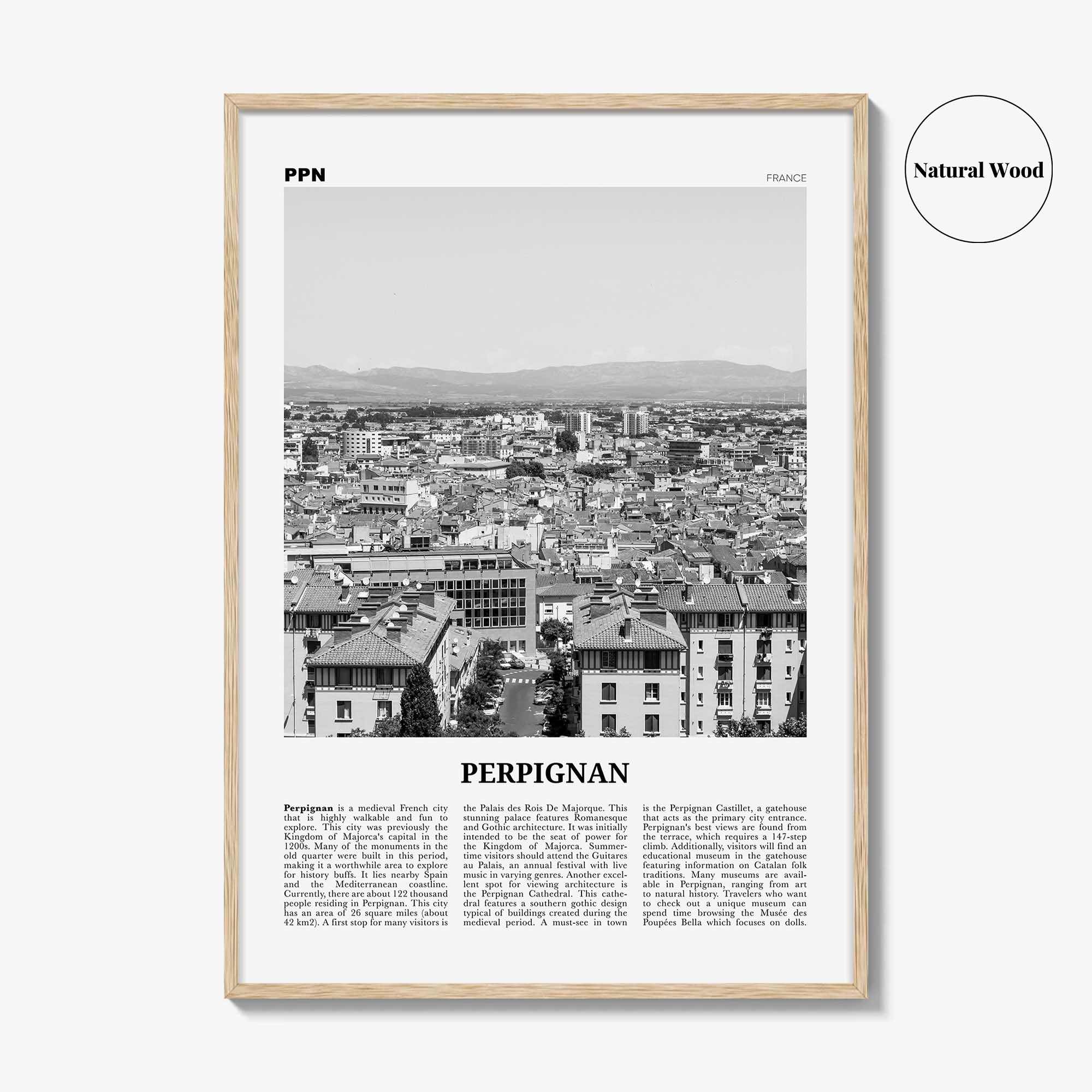 Perpignan Print Black and White, Perpignan Wall Art, Perpignan Poster, Perpignan Photo, Perpignan Wall Décor, Perpignan Map, France