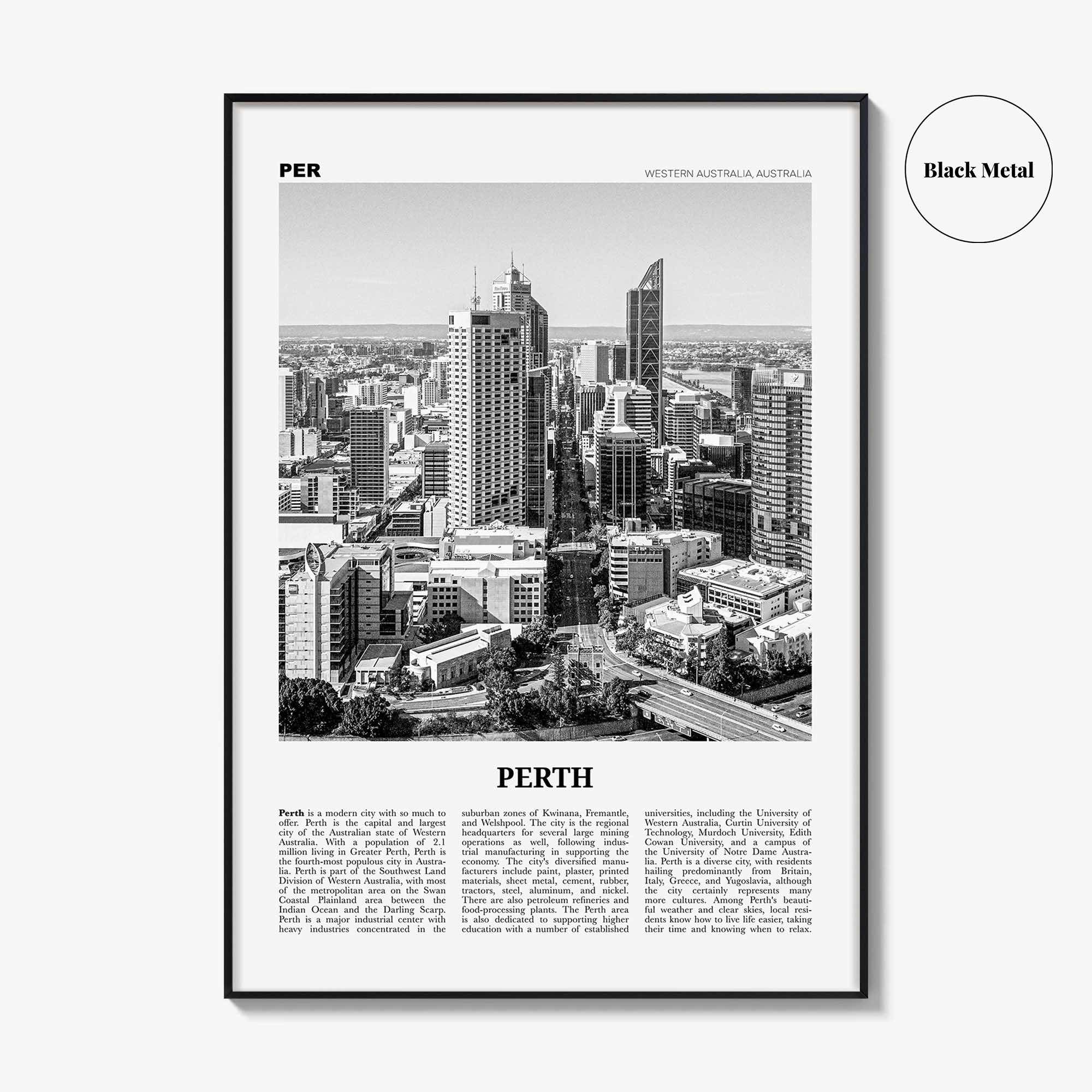 Perth Print Black and White, Perth Wall Art, Perth Poster, Perth Photo, Perth Wall Decor, City Print, Western Australia, Oceania