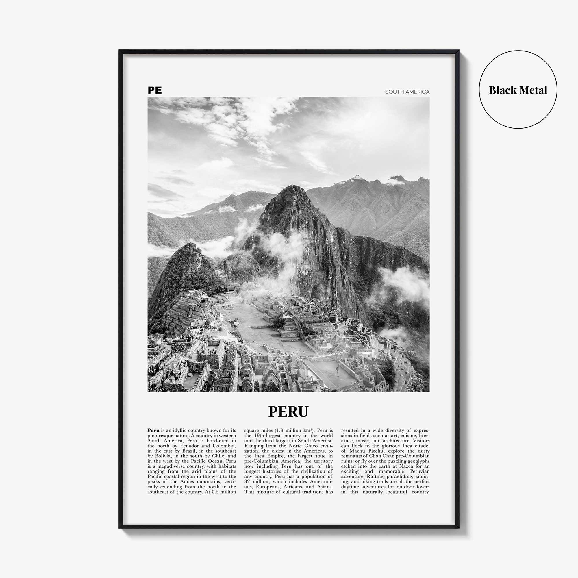 Peru Print Black and White No 1, Peru Wall Art, Peru Poster, Peru Photo, Peru Wall Decor, Country Art Print, República del Perú
