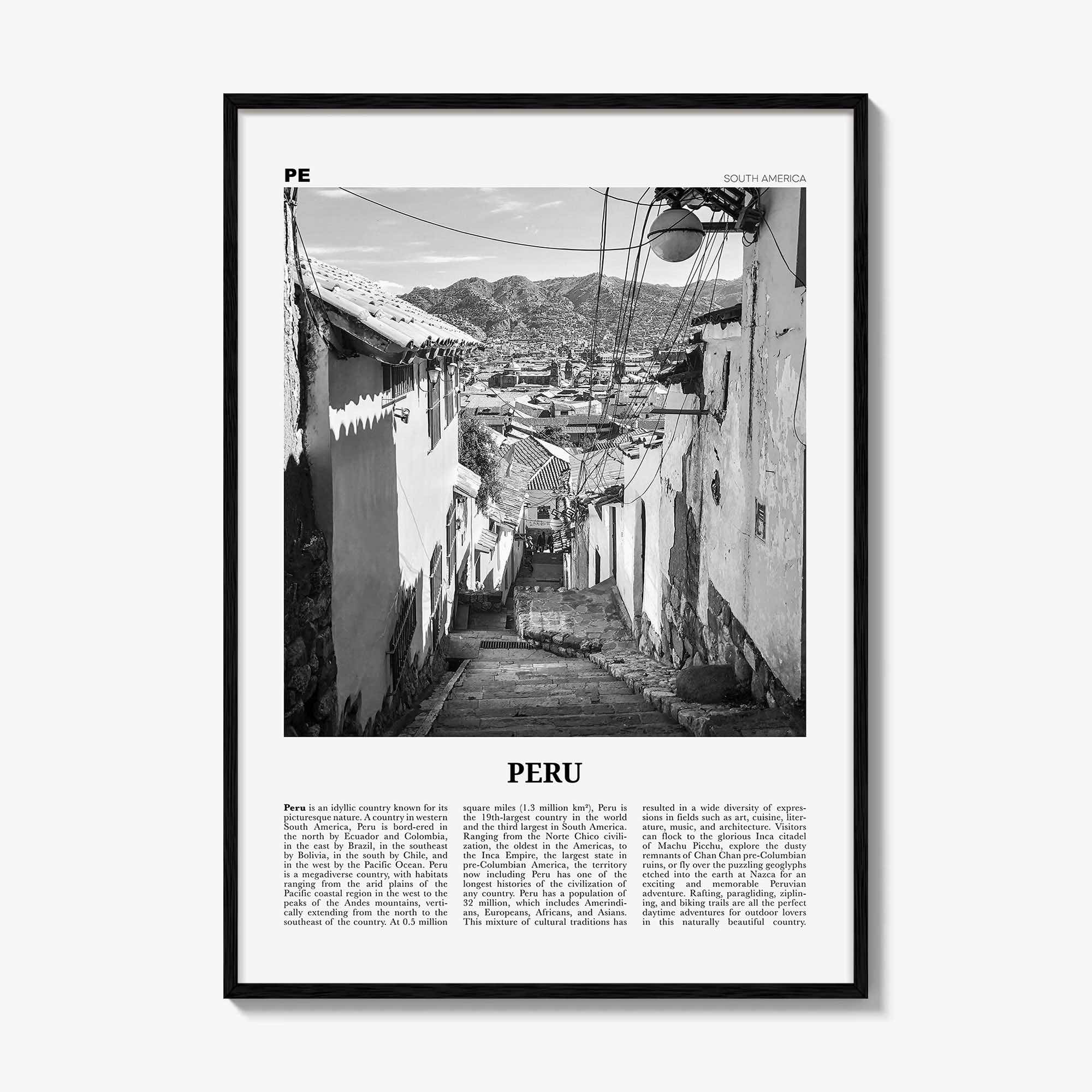 Peru Print Black and White No 2, Peru Wall Art, Peru Poster, Peru Photo, Peru Wall Decor, Country Art Print, República del Perú, America
