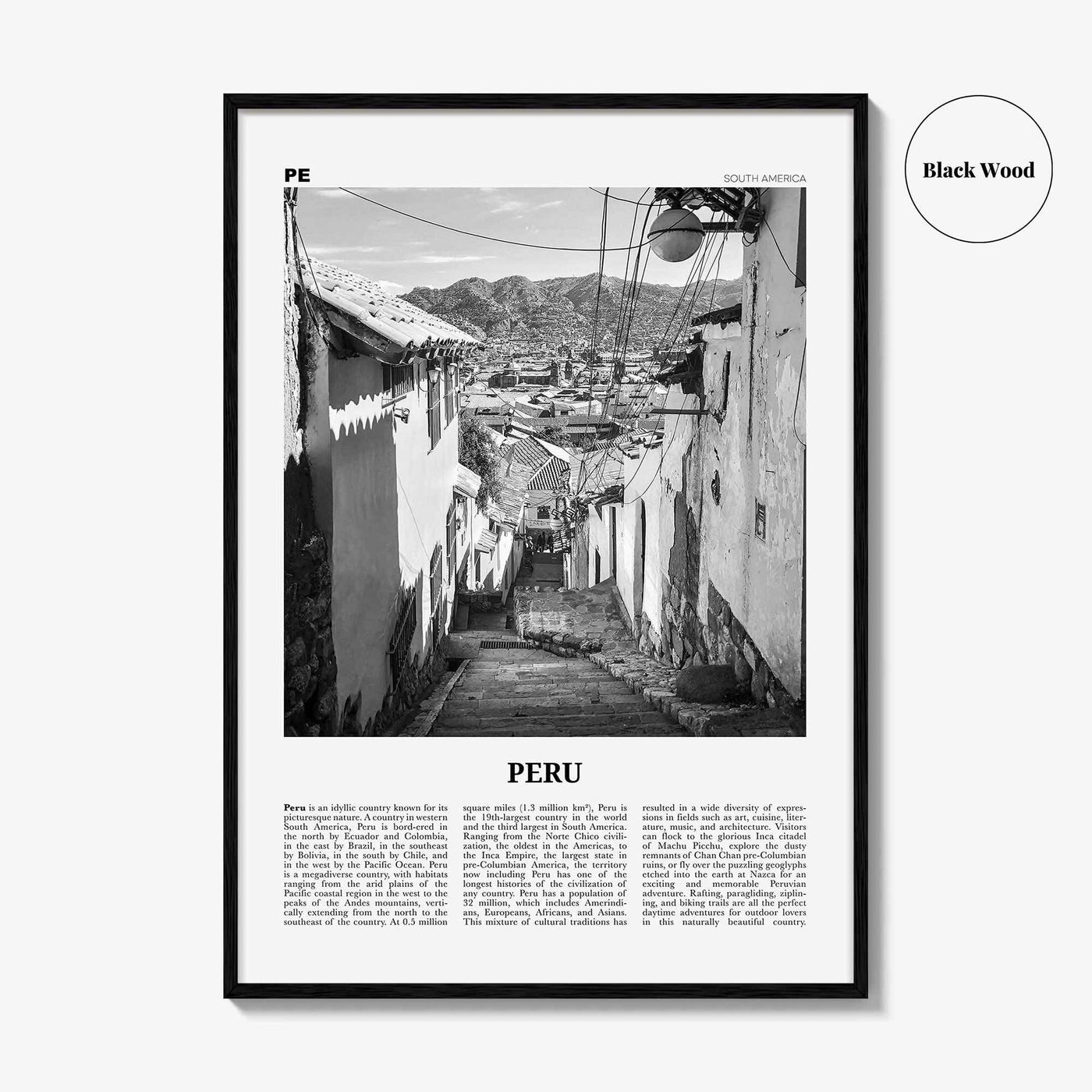 Peru Print Black and White No 2, Peru Wall Art, Peru Poster, Peru Photo, Peru Wall Decor, Country Art Print, República del Perú, America