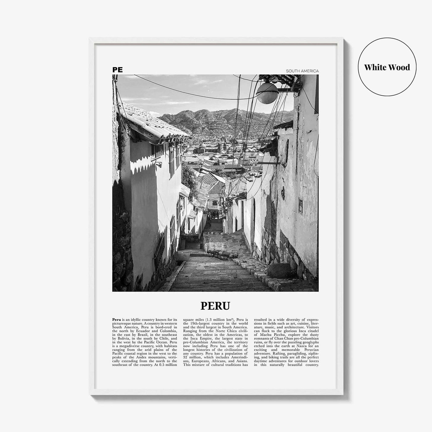 Peru Print Black and White No 2, Peru Wall Art, Peru Poster, Peru Photo, Peru Wall Decor, Country Art Print, República del Perú, America