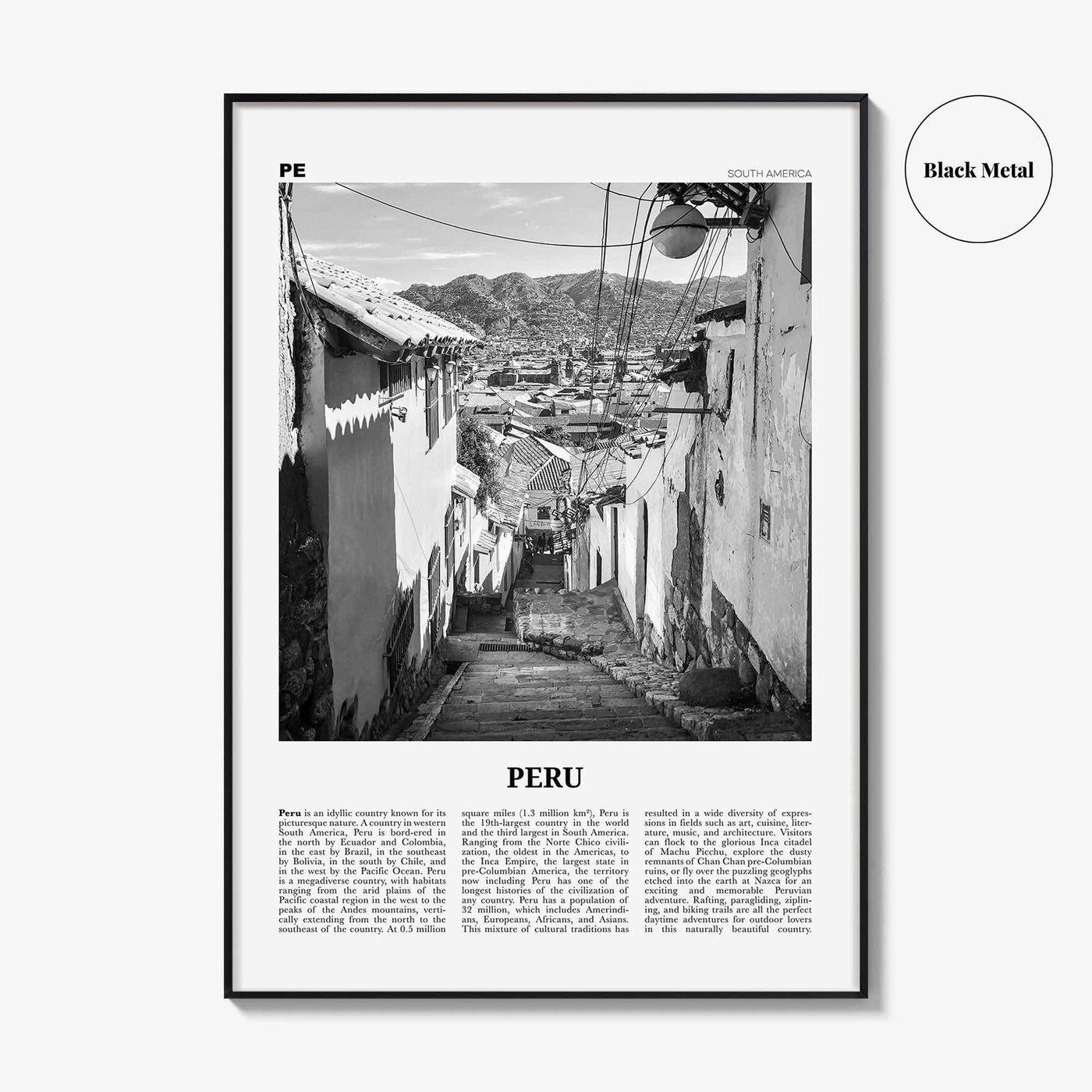 Peru Print Black and White No 2, Peru Wall Art, Peru Poster, Peru Photo, Peru Wall Decor, Country Art Print, República del Perú, America