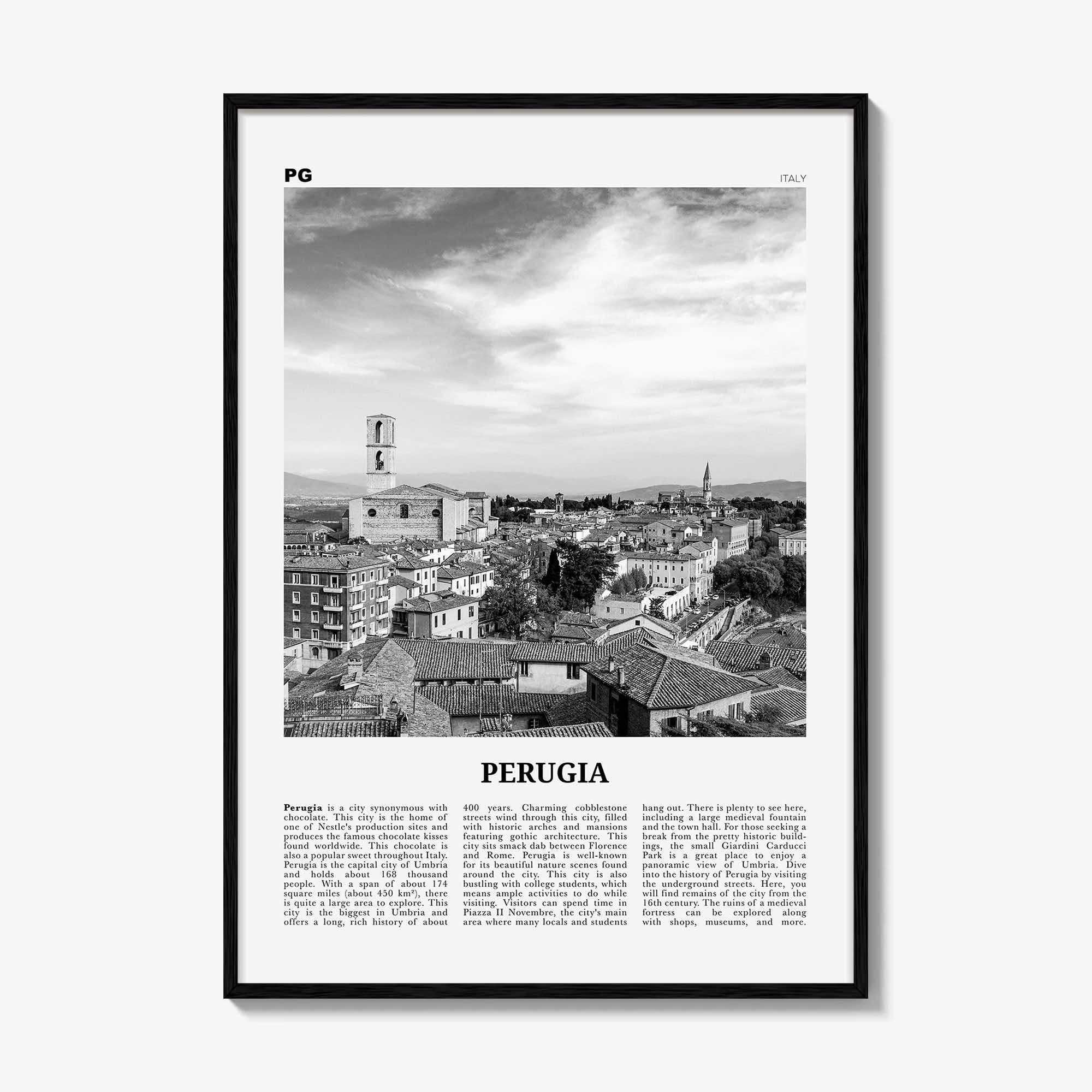Perugia Print Black and White, Perugia  Wall Art, Perugia Poster,  Perugia Photo, Perugia Wall Décor, Perugia Map, Italy