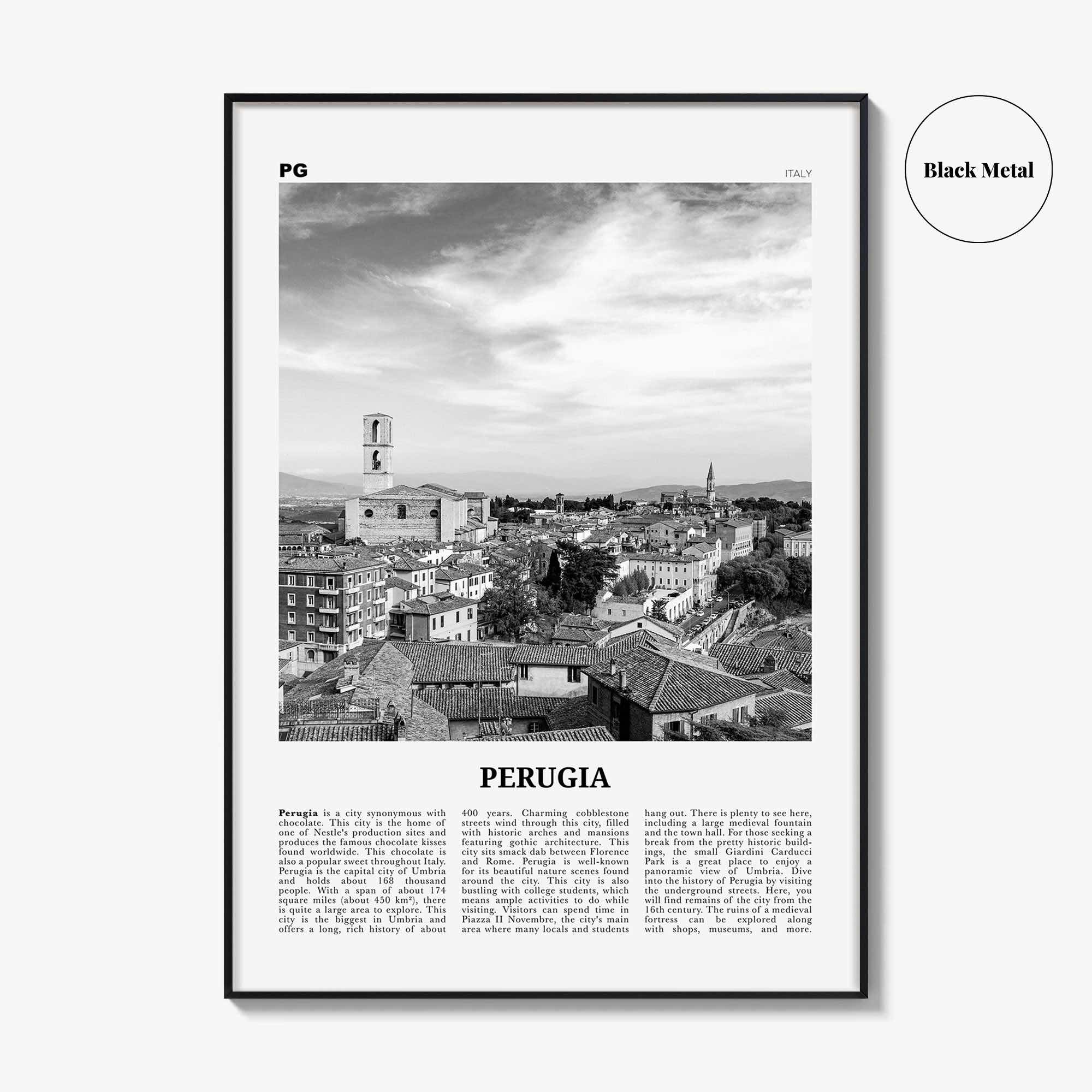 Perugia Print Black and White, Perugia  Wall Art, Perugia Poster,  Perugia Photo, Perugia Wall Décor, Perugia Map, Italy