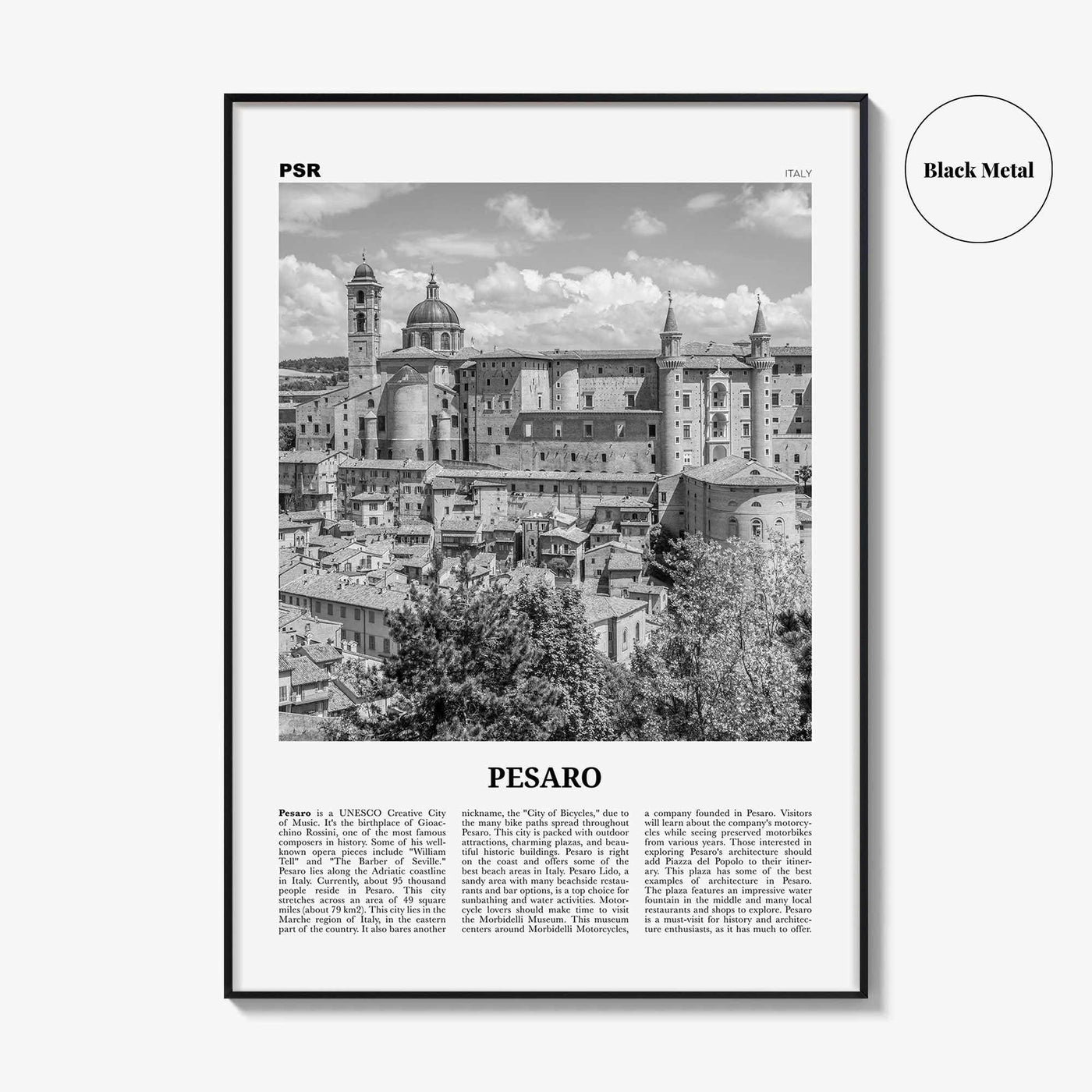 Pesaro Print Black and White, Pesaro Wall Art, Pesaro Poster, Pesaro Photo, Pesaro Wall Décor, Pesaro Map, Italy