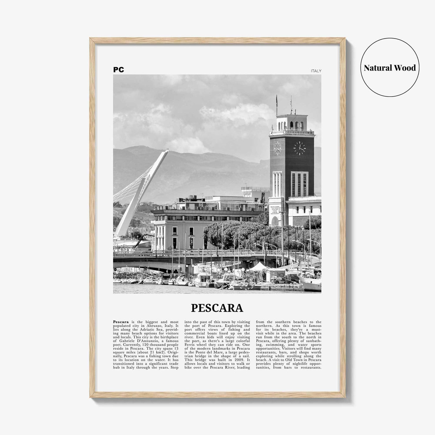 Pescara Print Black and White, Pescara Wall Art, Pescara Poster, Pescara Photo, Pescara Wall Décor, Pescara Map, Italy