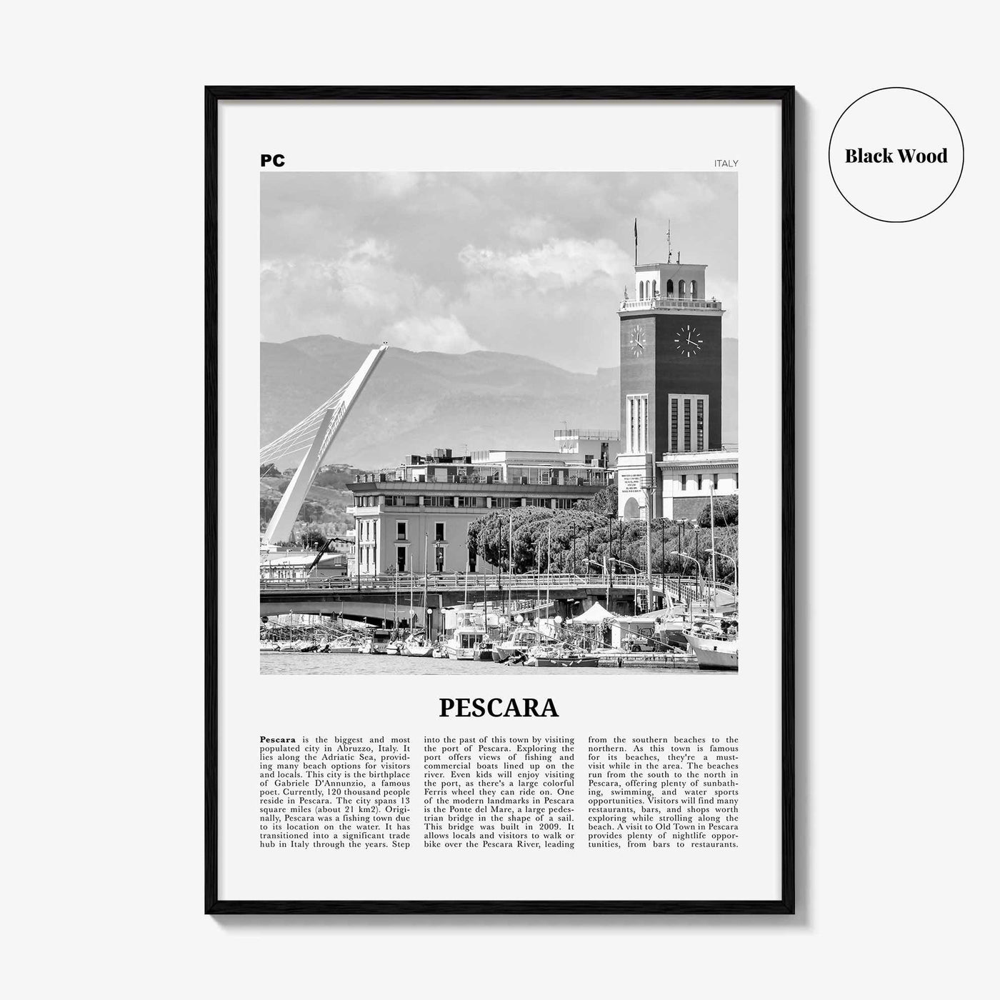 Pescara Print Black and White, Pescara Wall Art, Pescara Poster, Pescara Photo, Pescara Wall Décor, Pescara Map, Italy
