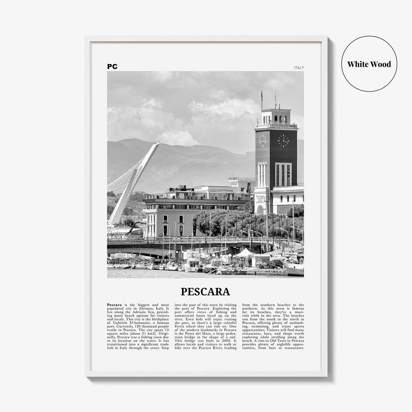 Pescara Print Black and White, Pescara Wall Art, Pescara Poster, Pescara Photo, Pescara Wall Décor, Pescara Map, Italy