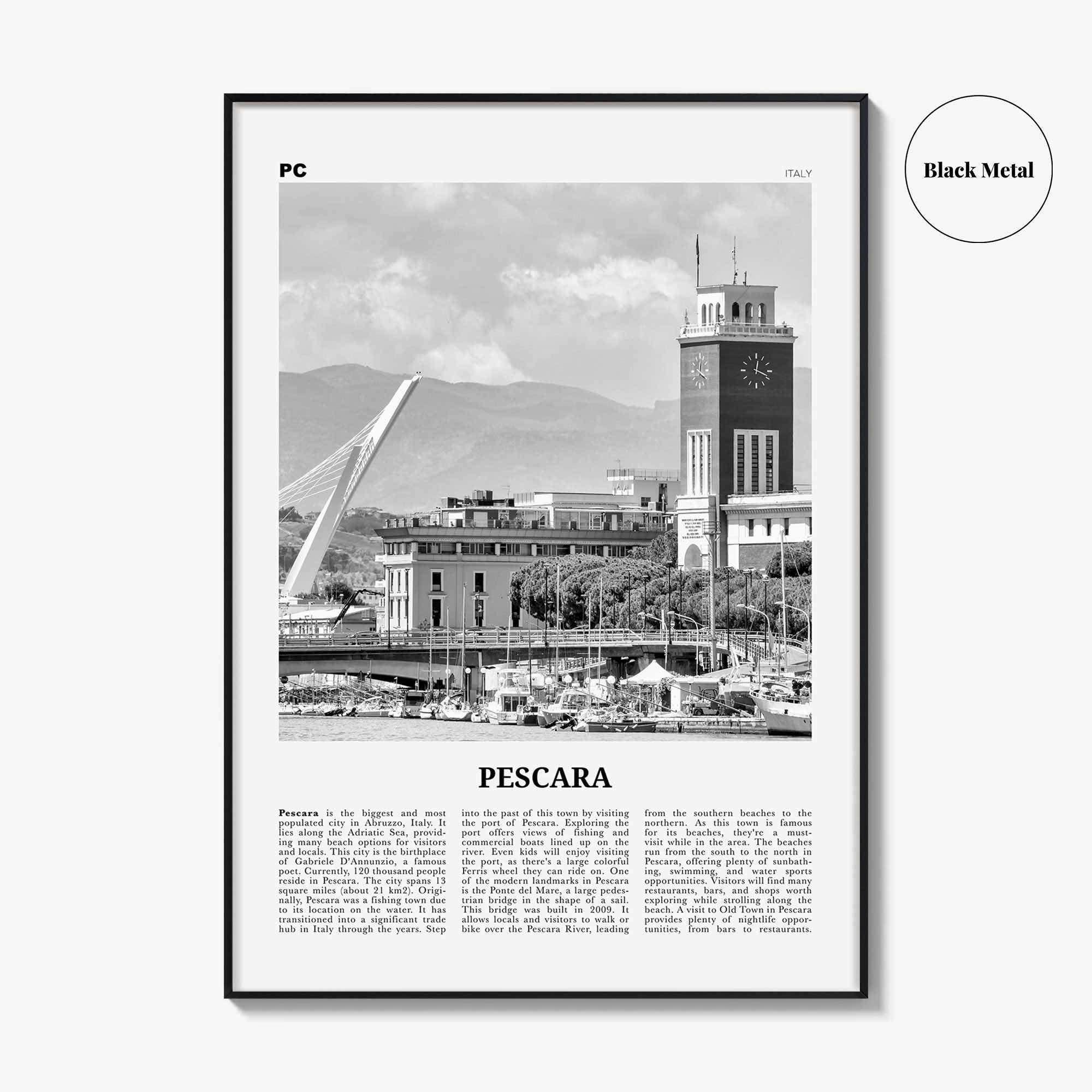 Pescara Print Black and White, Pescara Wall Art, Pescara Poster, Pescara Photo, Pescara Wall Décor, Pescara Map, Italy