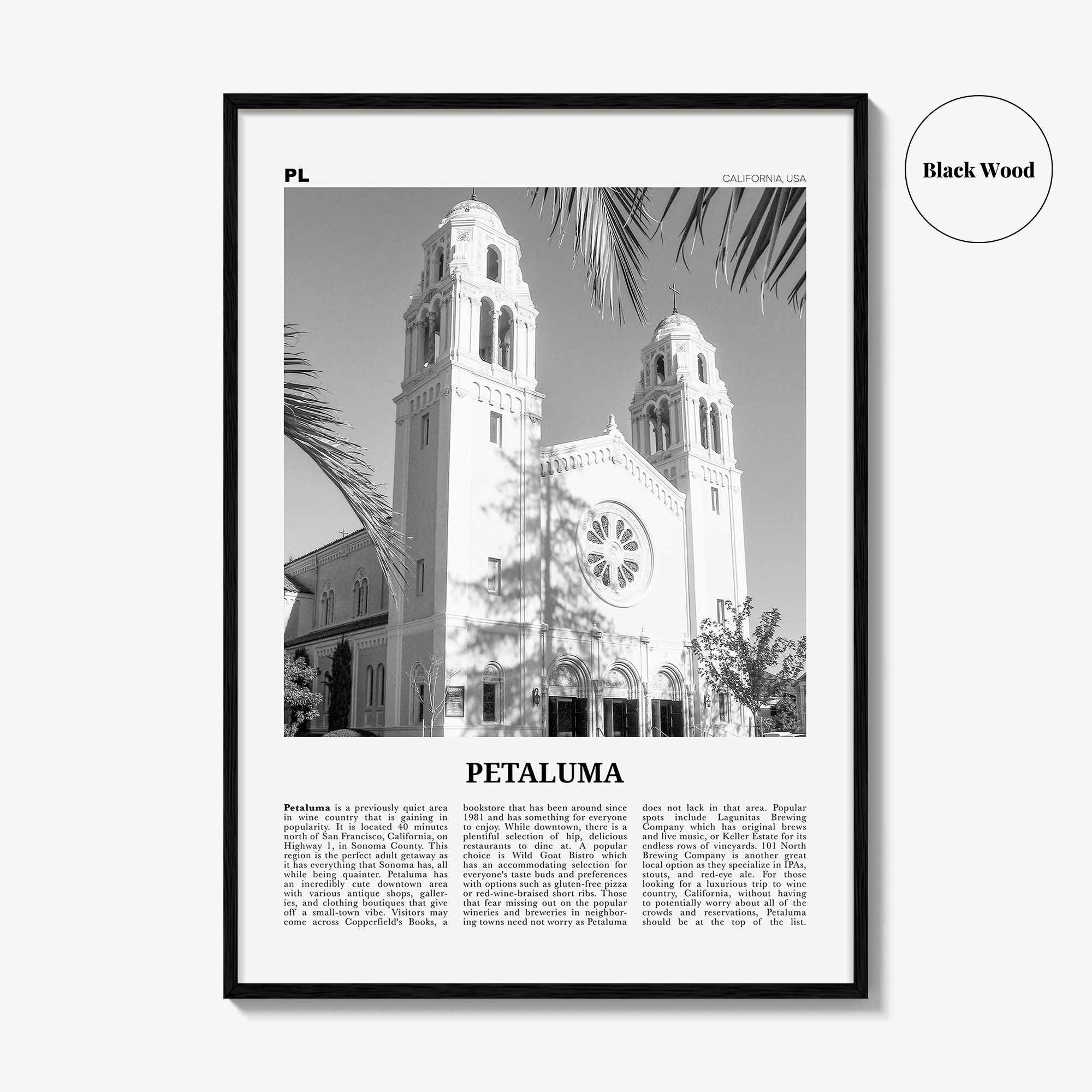 Petaluma Print Black and White, Petaluma Wall Art, Petaluma Poster, Petaluma Photo, Petaluma Wall Décor, California, USA, United States