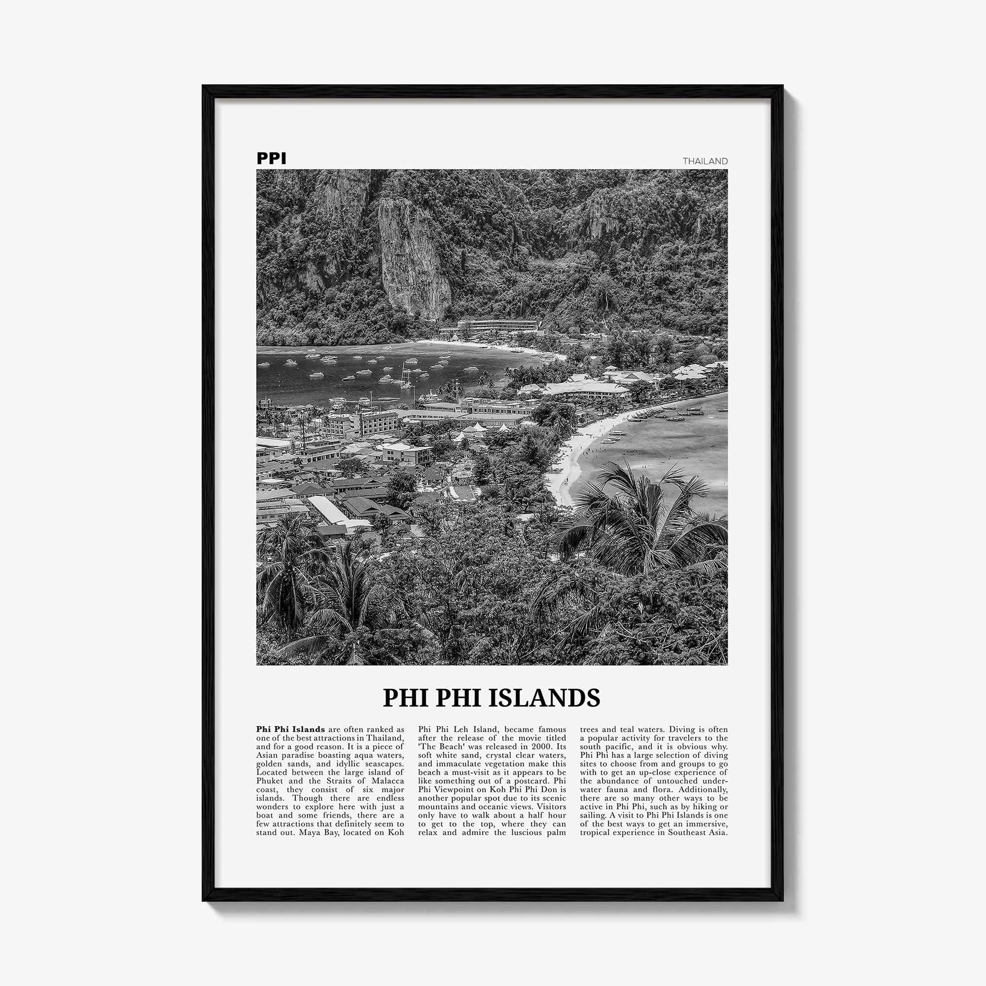 Phi Phi Islands Print Black and White, Phi Phi Islands Wall Art, Phi Phi Islands Poster, Phi Phi Islands Photo, Thailand