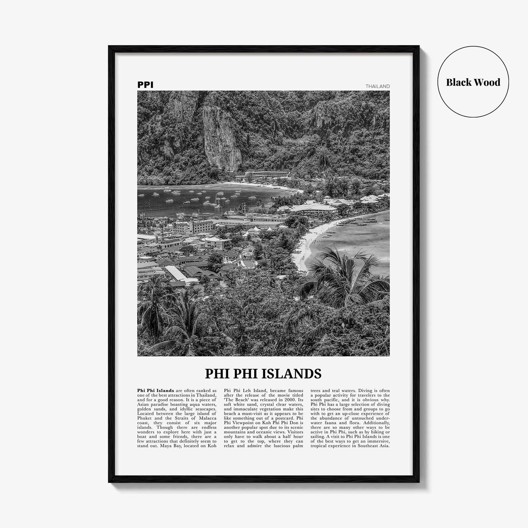 Phi Phi Islands Print Black and White, Phi Phi Islands Wall Art, Phi Phi Islands Poster, Phi Phi Islands Photo, Thailand