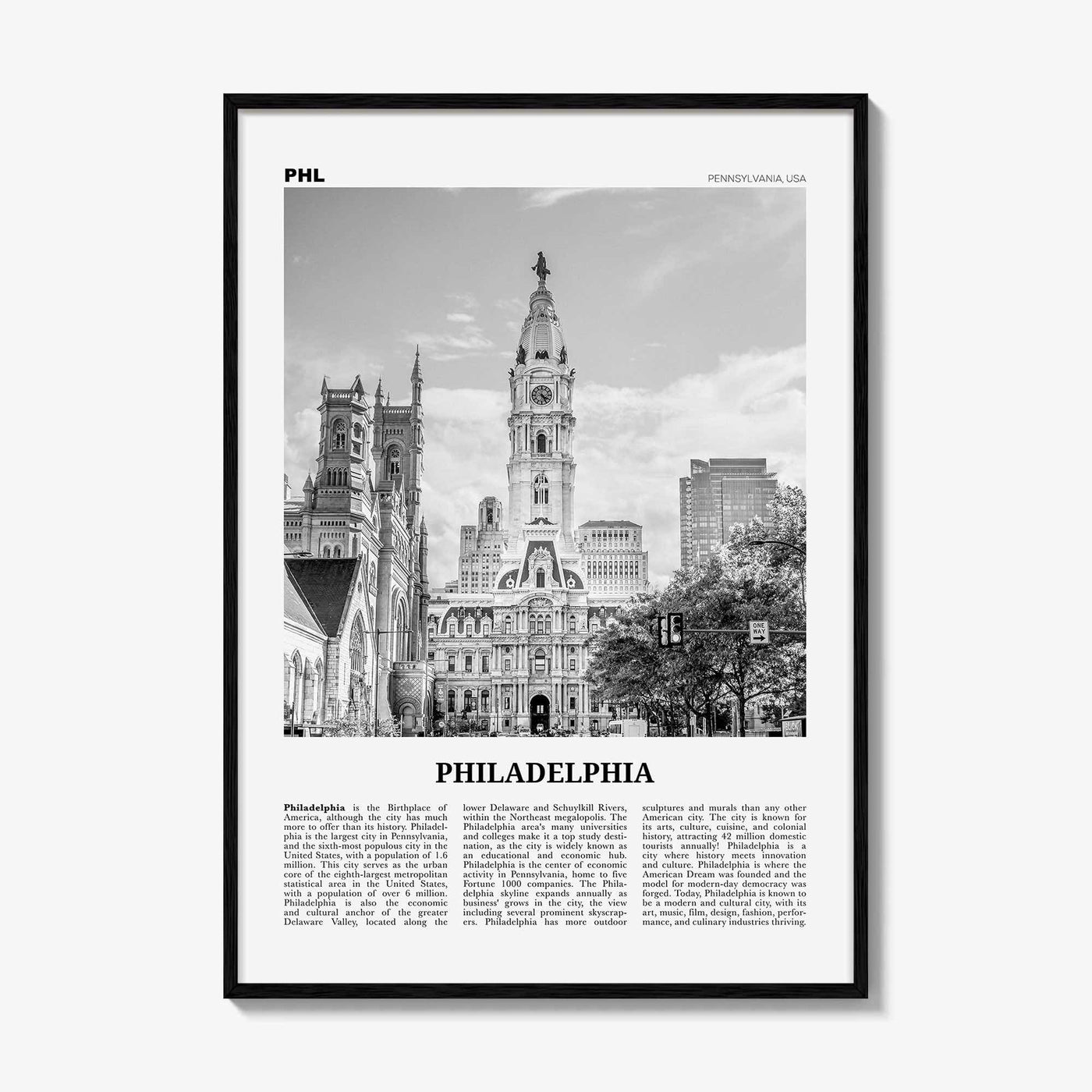 Philadelphia Print Black and White No 1, Philadelphia Wall Art, Philadelphia Poster, Philadelphia, Pennsylvania, USA United States