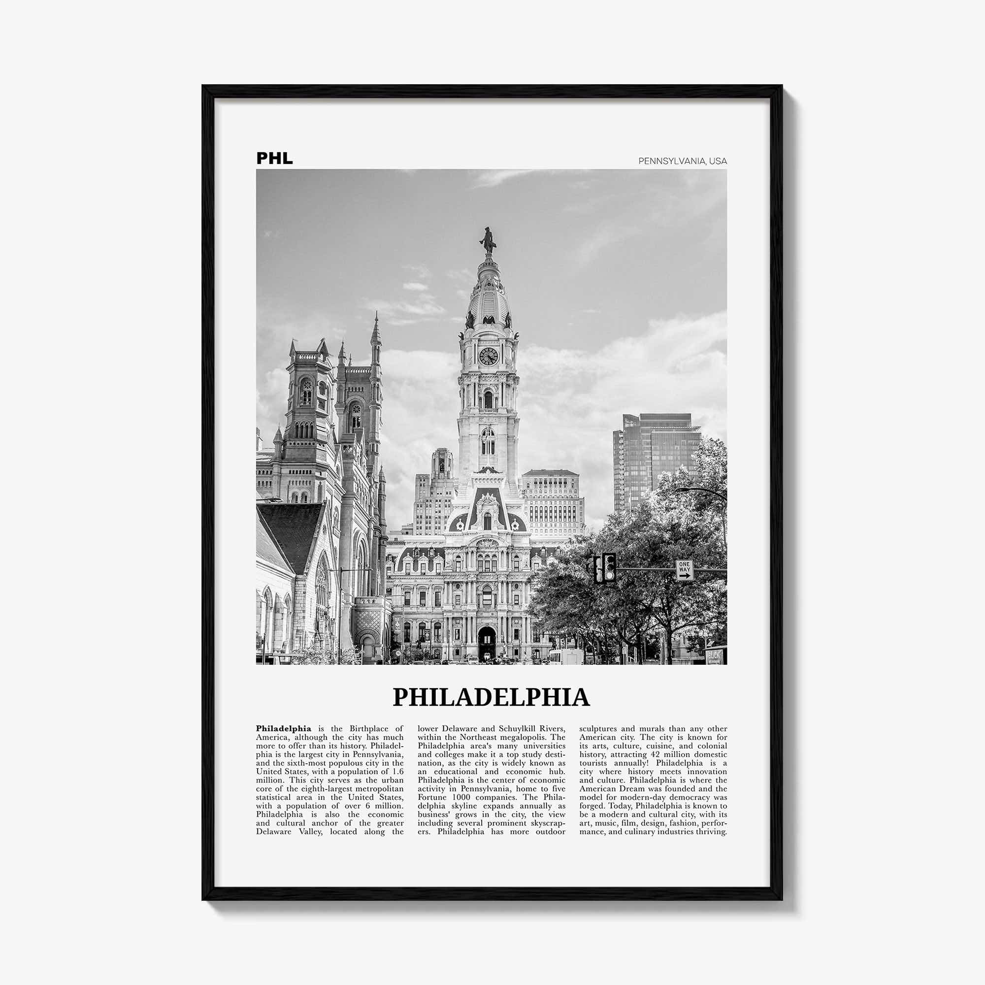 Philadelphia Print Black and White No 1, Philadelphia Wall Art, Philadelphia Poster, Philadelphia, Pennsylvania, USA United States