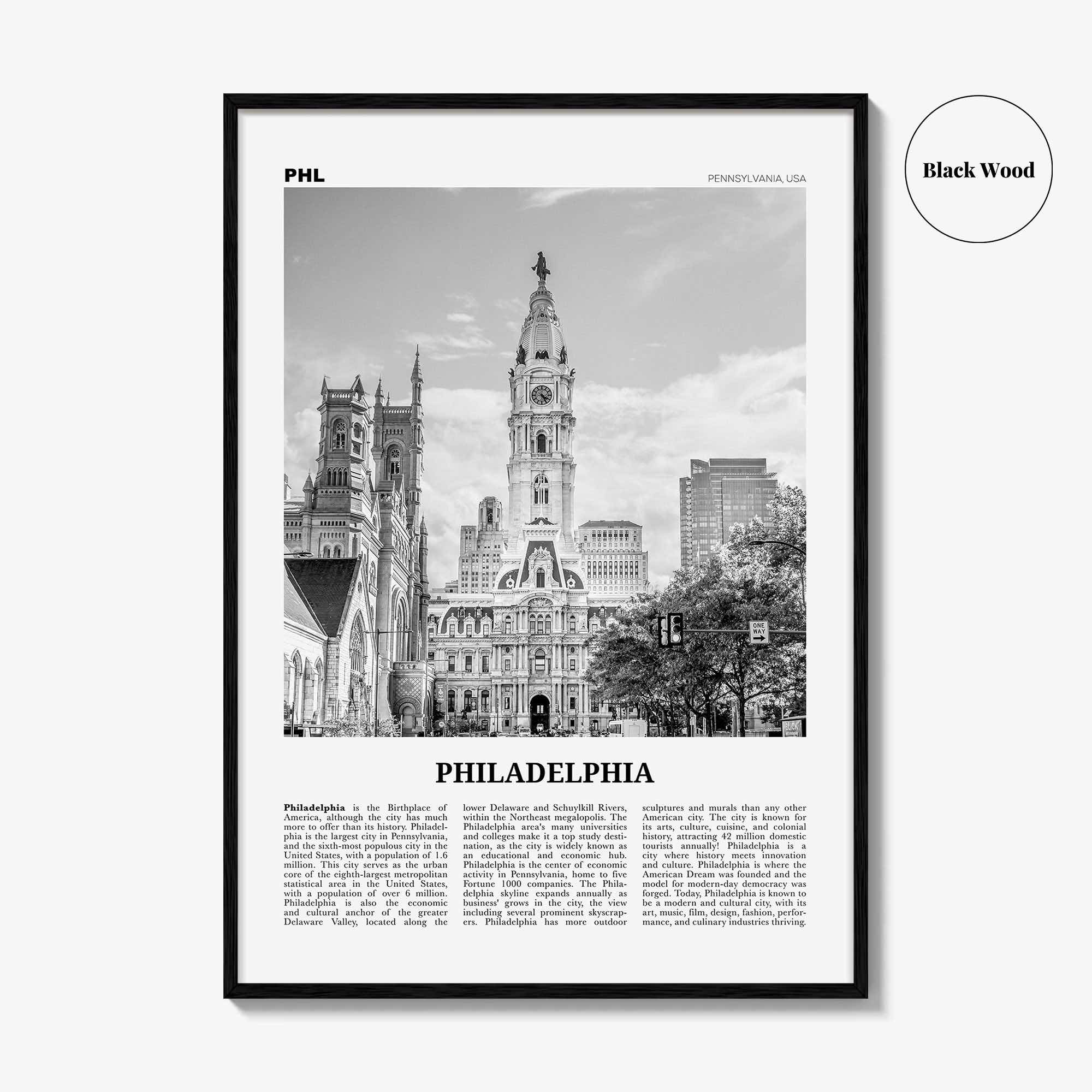 Philadelphia Print Black and White No 1, Philadelphia Wall Art, Philadelphia Poster, Philadelphia, Pennsylvania, USA United States
