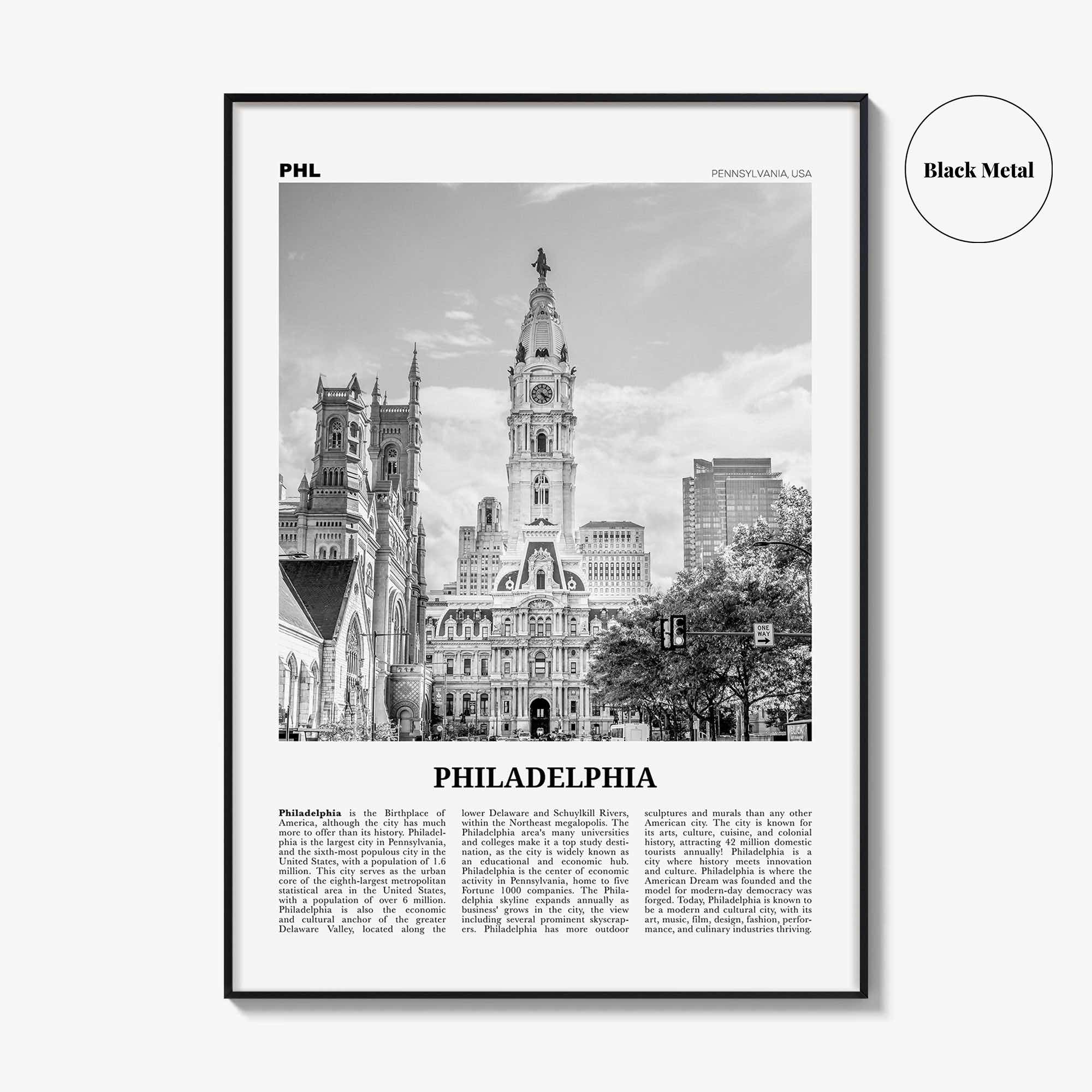 Philadelphia Print Black and White No 1, Philadelphia Wall Art, Philadelphia Poster, Philadelphia, Pennsylvania, USA United States