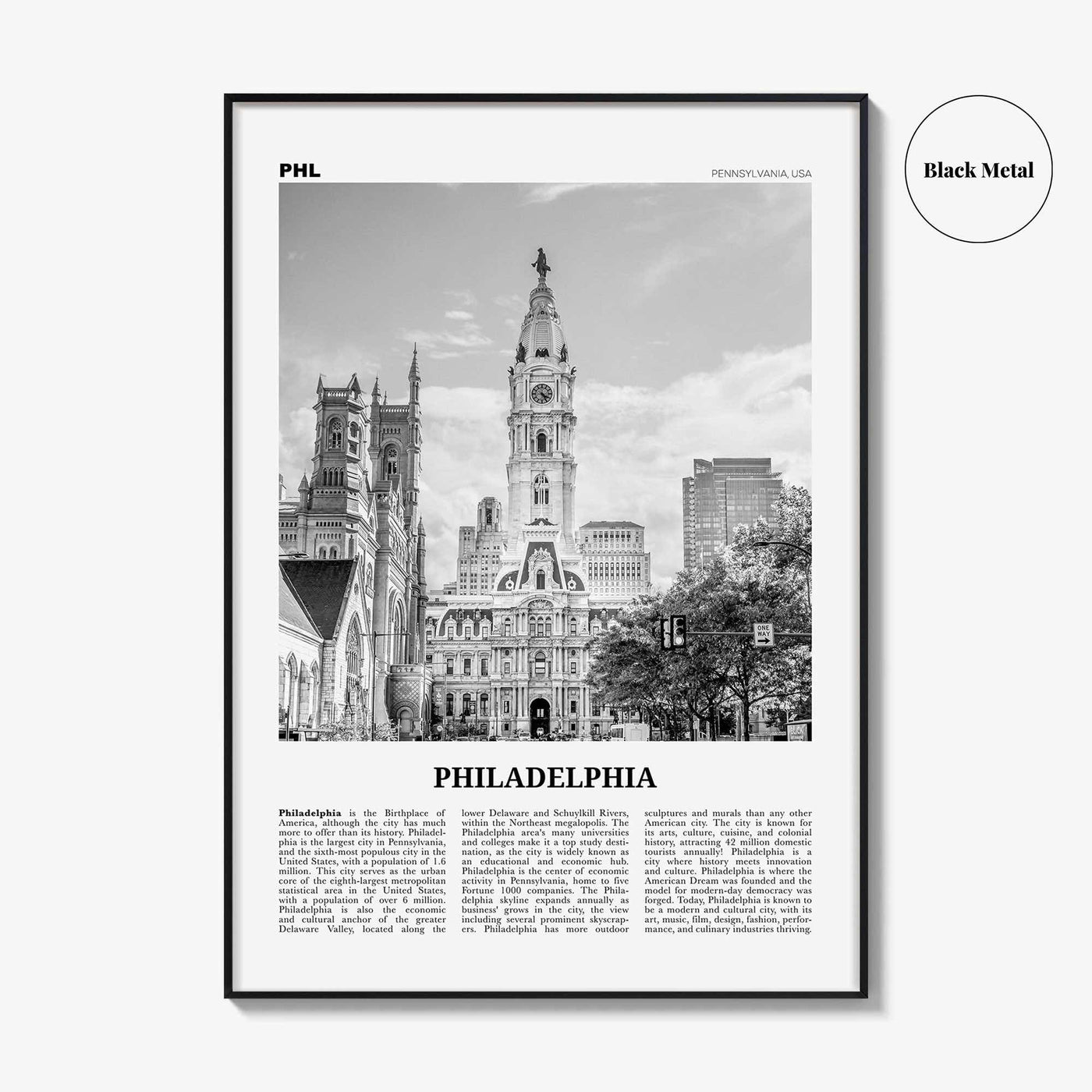 Philadelphia Print Black and White No 1, Philadelphia Wall Art, Philadelphia Poster, Philadelphia, Pennsylvania, USA United States