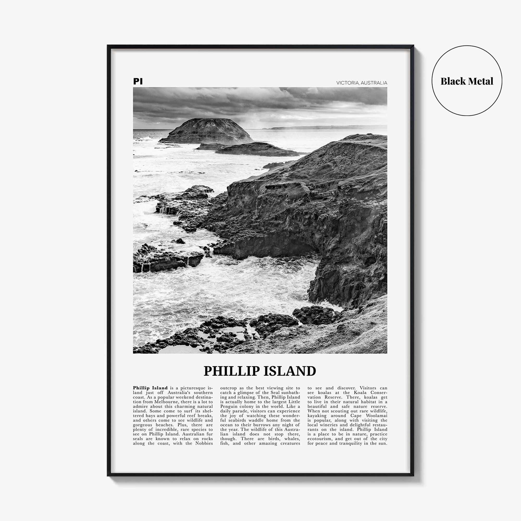 Phillip Island Print Black and White, Phillip Island Wall Art, Phillip Island Poster, Phillip Island Photo, Victoria, Australia