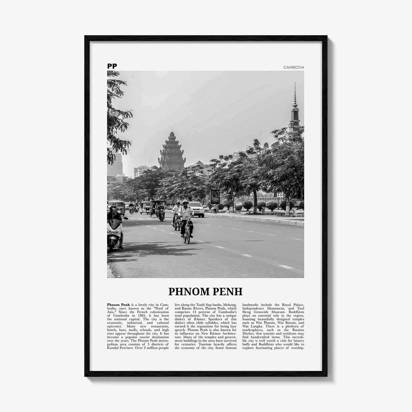 Phnom Penh Print Black and White, Phnom Penh Wall Art, Phnom Penh Poster, Phnom Penh Photo, Phnom Penh Wall Décor, Cambodia, Krong Chaktomuk