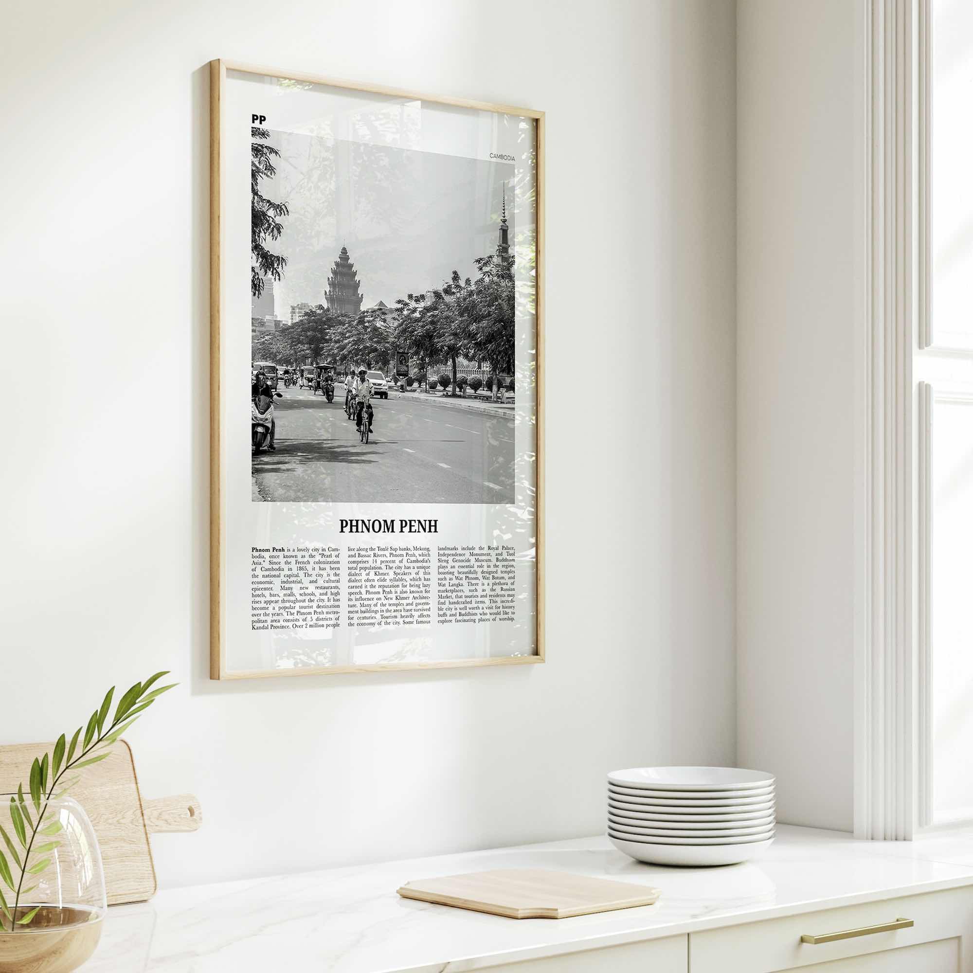 Phnom Penh Print Black and White, Phnom Penh Wall Art, Phnom Penh Poster, Phnom Penh Photo, Phnom Penh Wall Décor, Cambodia, Krong Chaktomuk