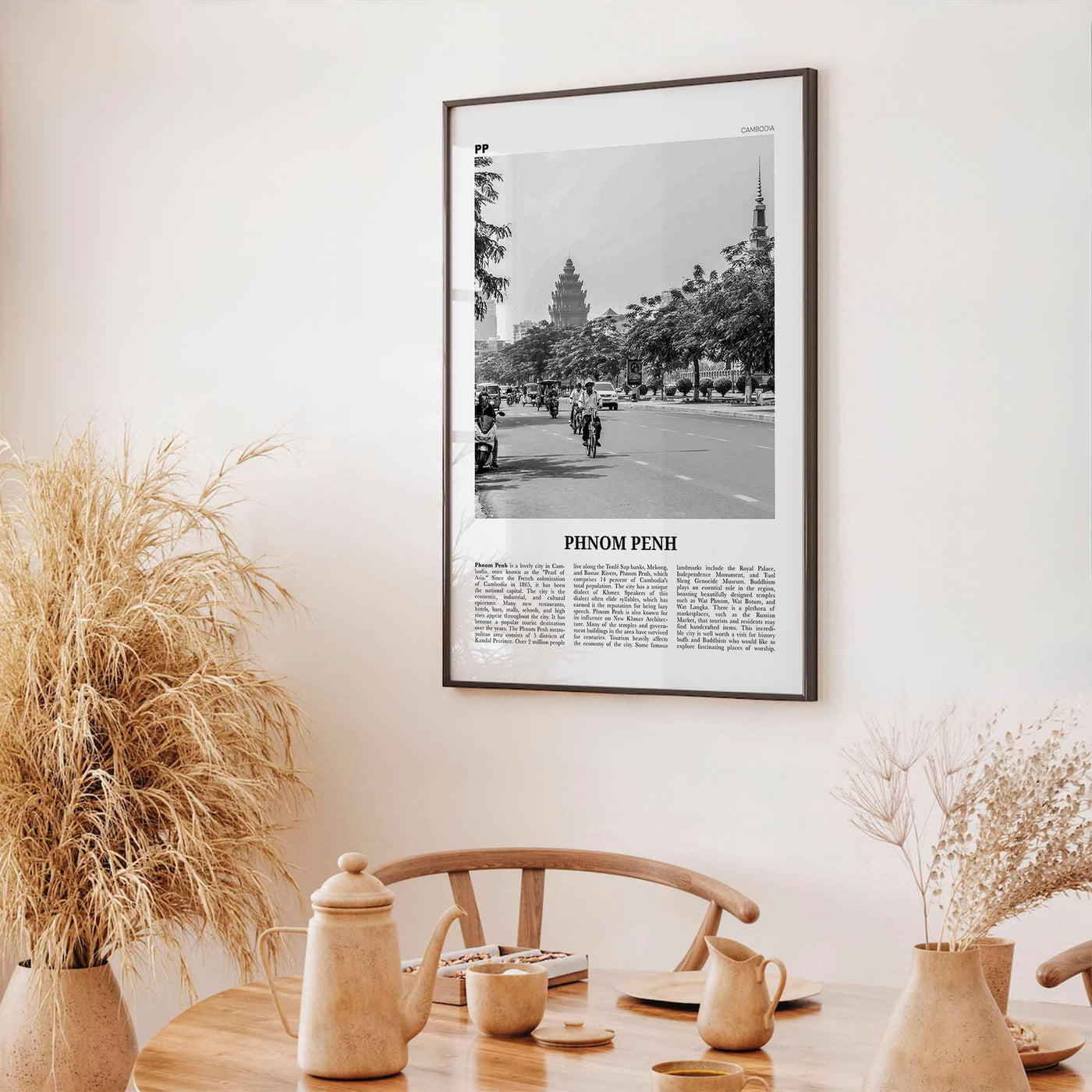 Phnom Penh Print Black and White, Phnom Penh Wall Art, Phnom Penh Poster, Phnom Penh Photo, Phnom Penh Wall Décor, Cambodia, Krong Chaktomuk