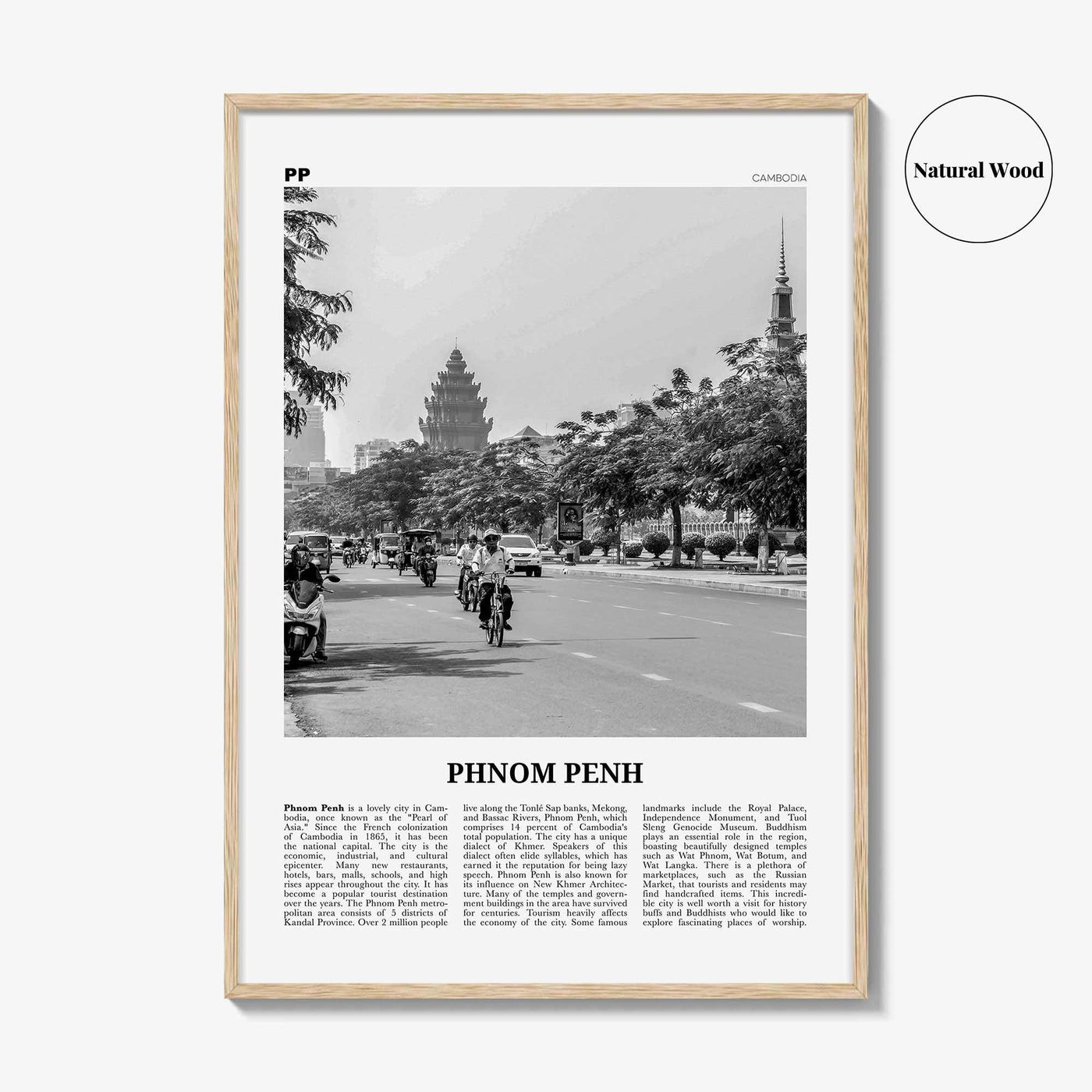 Phnom Penh Print Black and White, Phnom Penh Wall Art, Phnom Penh Poster, Phnom Penh Photo, Phnom Penh Wall Décor, Cambodia, Krong Chaktomuk