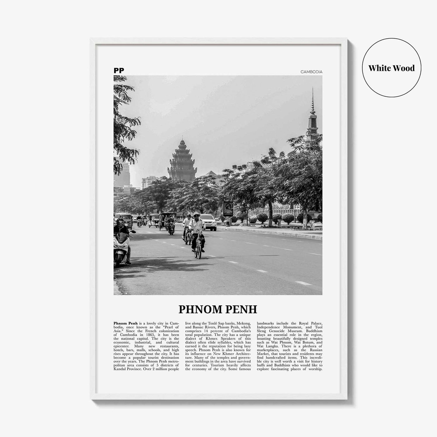 Phnom Penh Print Black and White, Phnom Penh Wall Art, Phnom Penh Poster, Phnom Penh Photo, Phnom Penh Wall Décor, Cambodia, Krong Chaktomuk