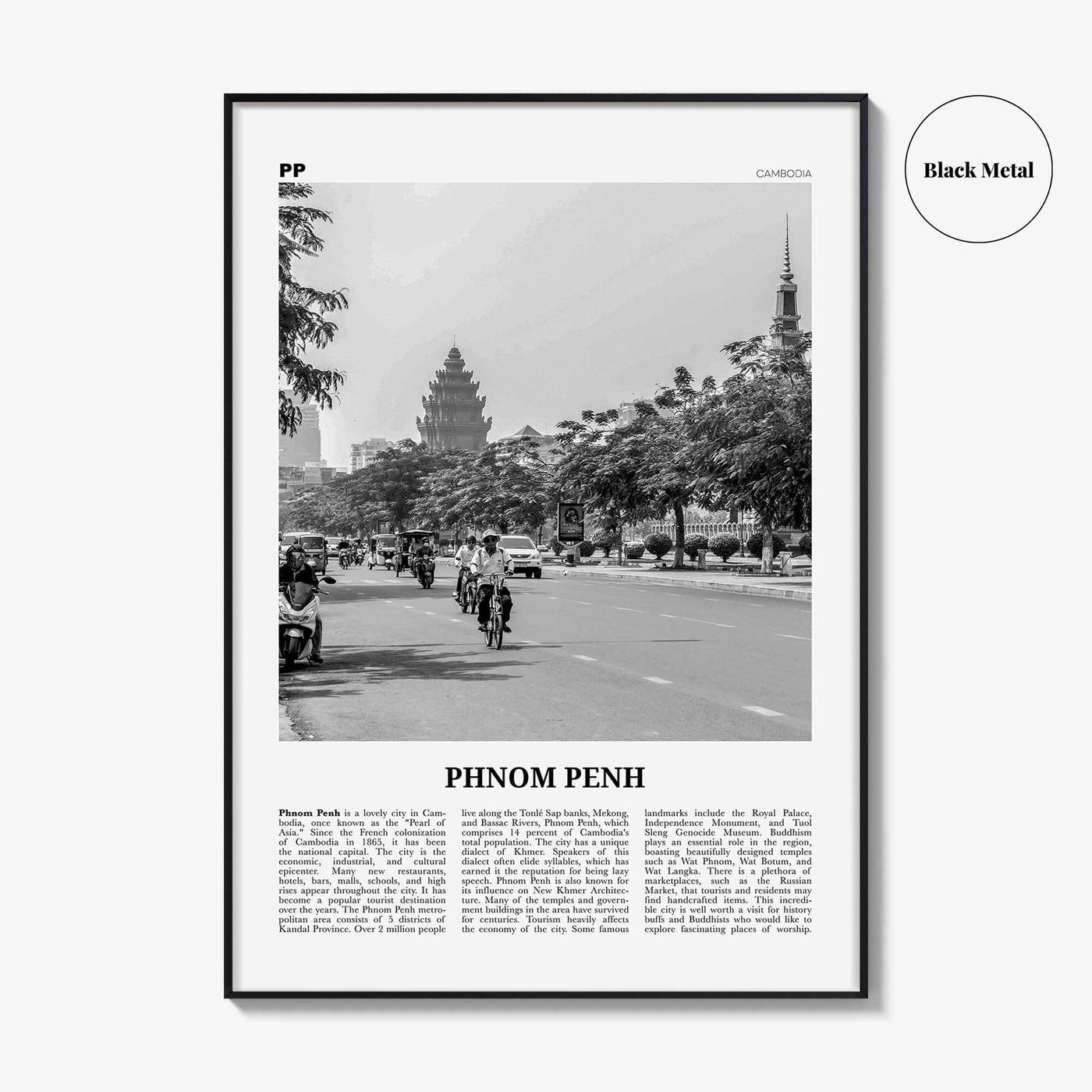 Phnom Penh Print Black and White, Phnom Penh Wall Art, Phnom Penh Poster, Phnom Penh Photo, Phnom Penh Wall Décor, Cambodia, Krong Chaktomuk