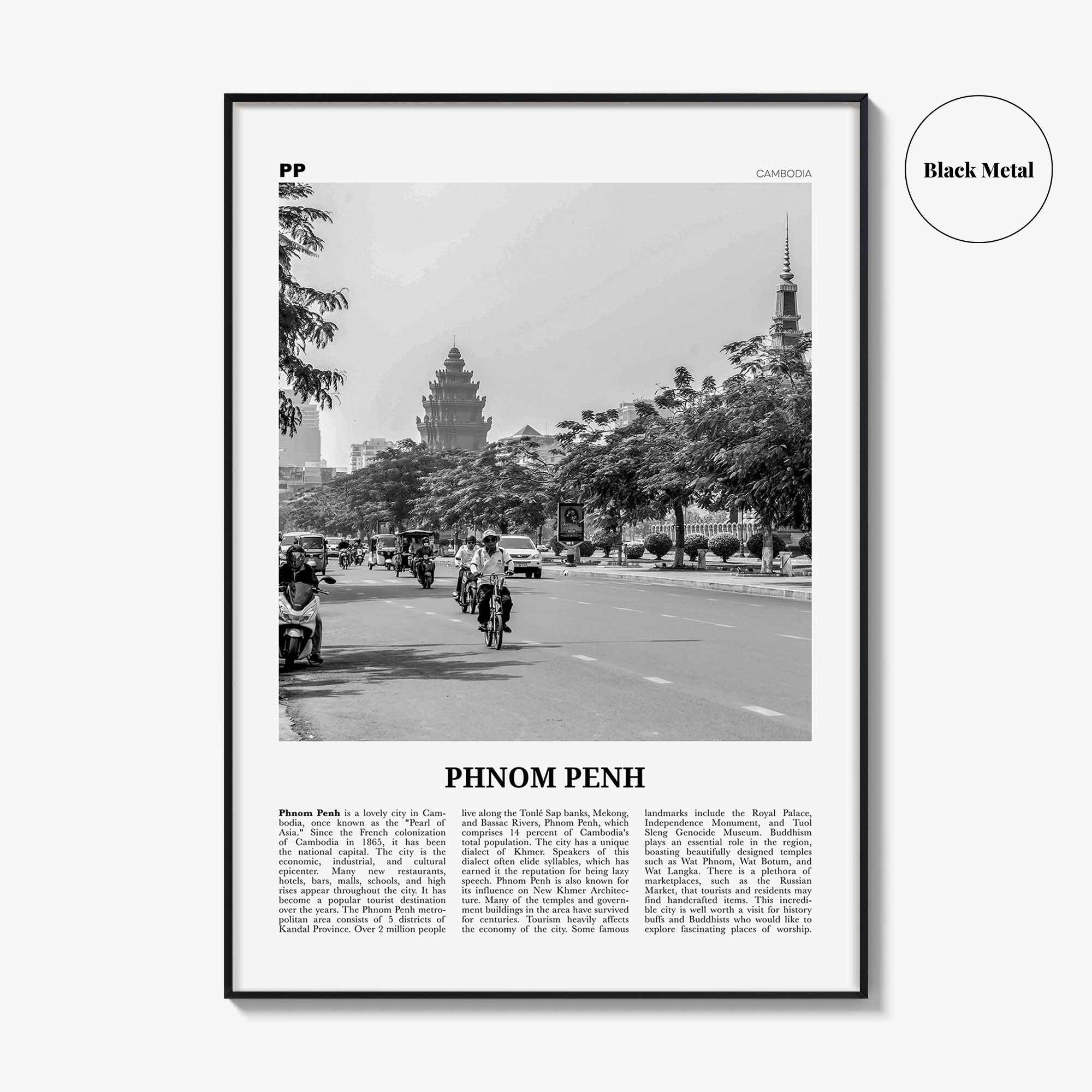 Phnom Penh Print Black and White, Phnom Penh Wall Art, Phnom Penh Poster, Phnom Penh Photo, Phnom Penh Wall Décor, Cambodia, Krong Chaktomuk