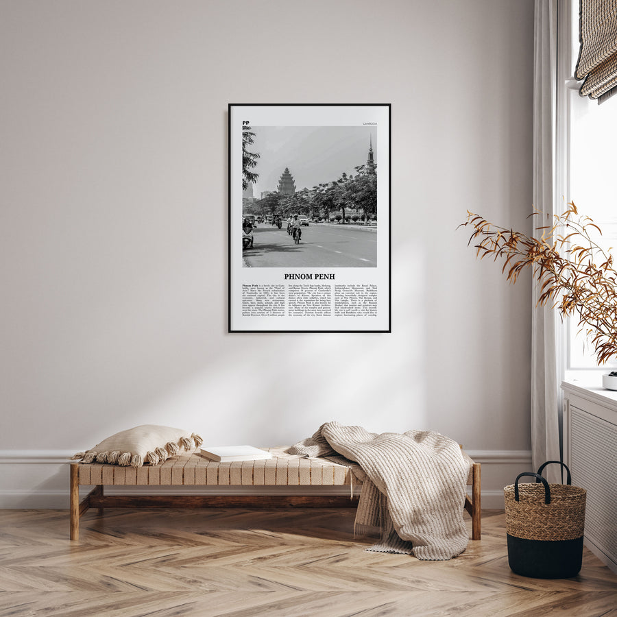 Phnom Penh Travel B&W Poster