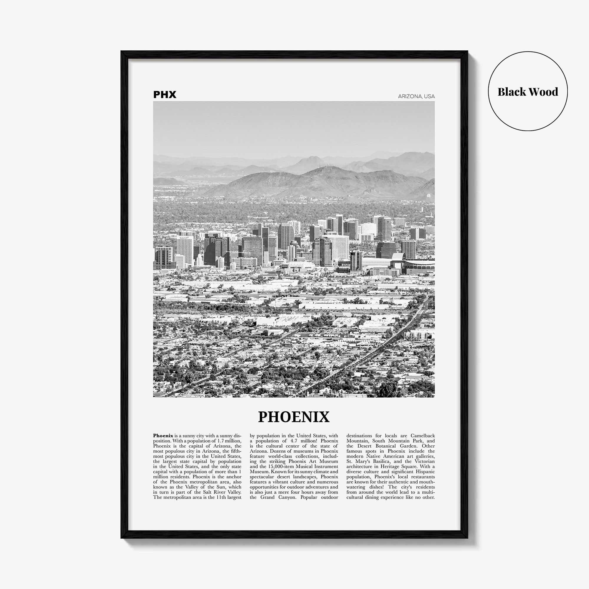 Phoenix Print Black and White No 1, Phoenix Wall Art, Phoenix Poster, Phoenix Photo, Phoenix Decor, Arizona, USA, United States