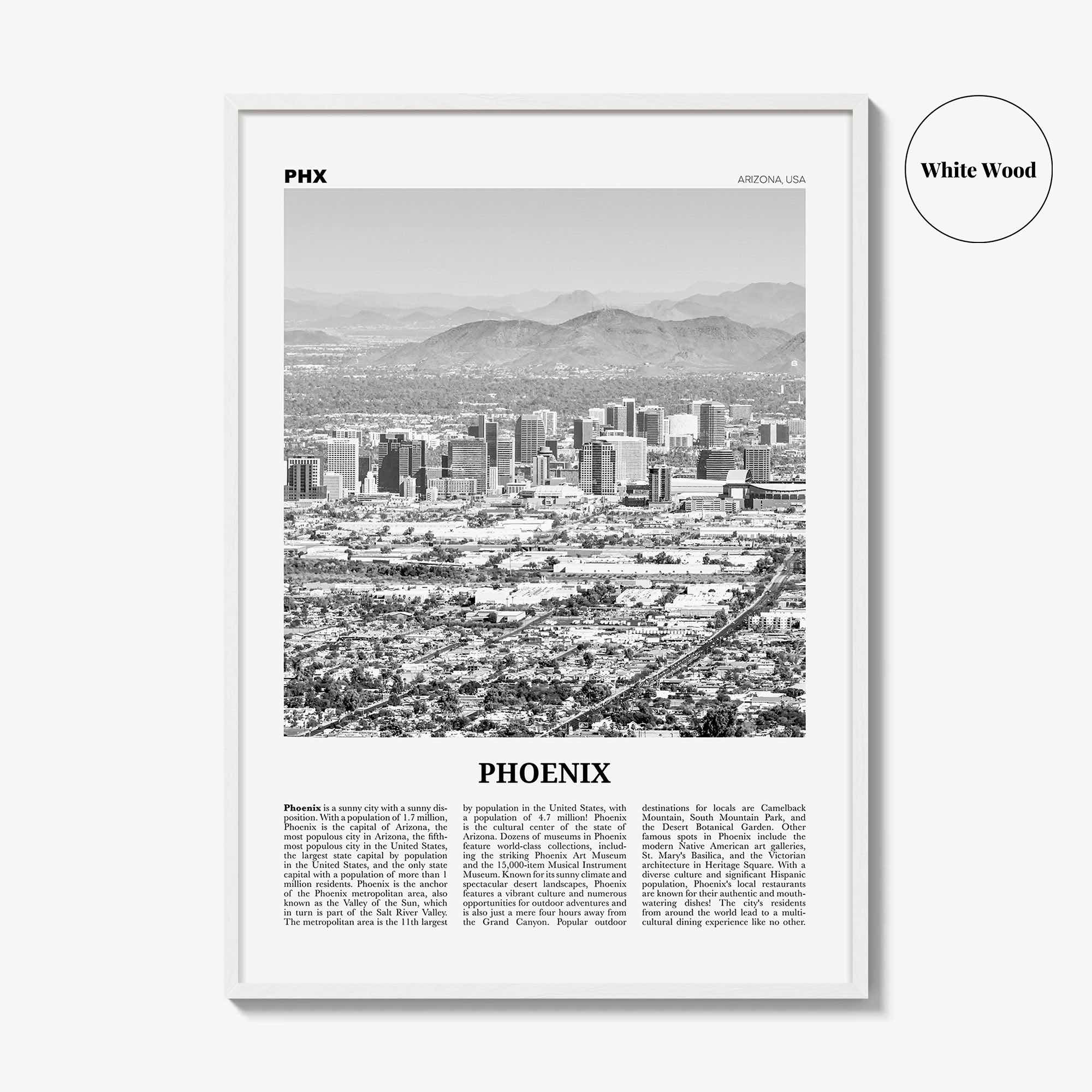 Phoenix Print Black and White No 1, Phoenix Wall Art, Phoenix Poster, Phoenix Photo, Phoenix Decor, Arizona, USA, United States