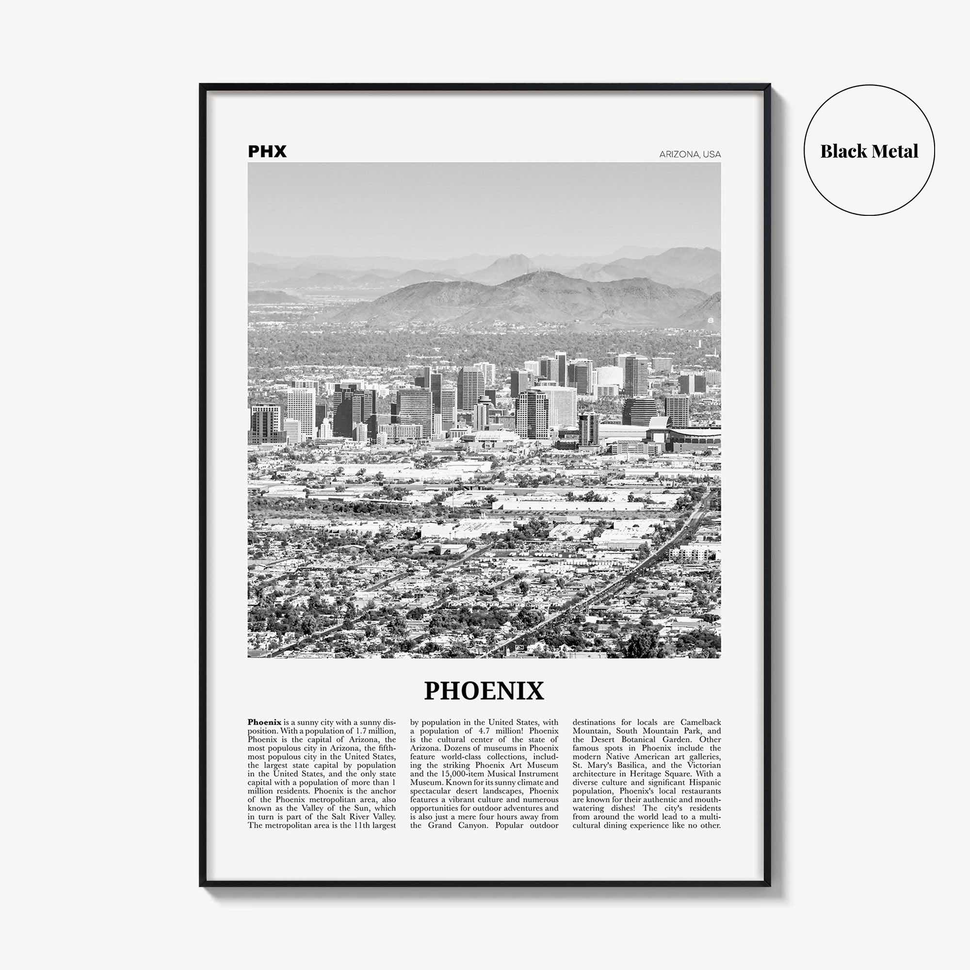 Phoenix Print Black and White No 1, Phoenix Wall Art, Phoenix Poster, Phoenix Photo, Phoenix Decor, Arizona, USA, United States