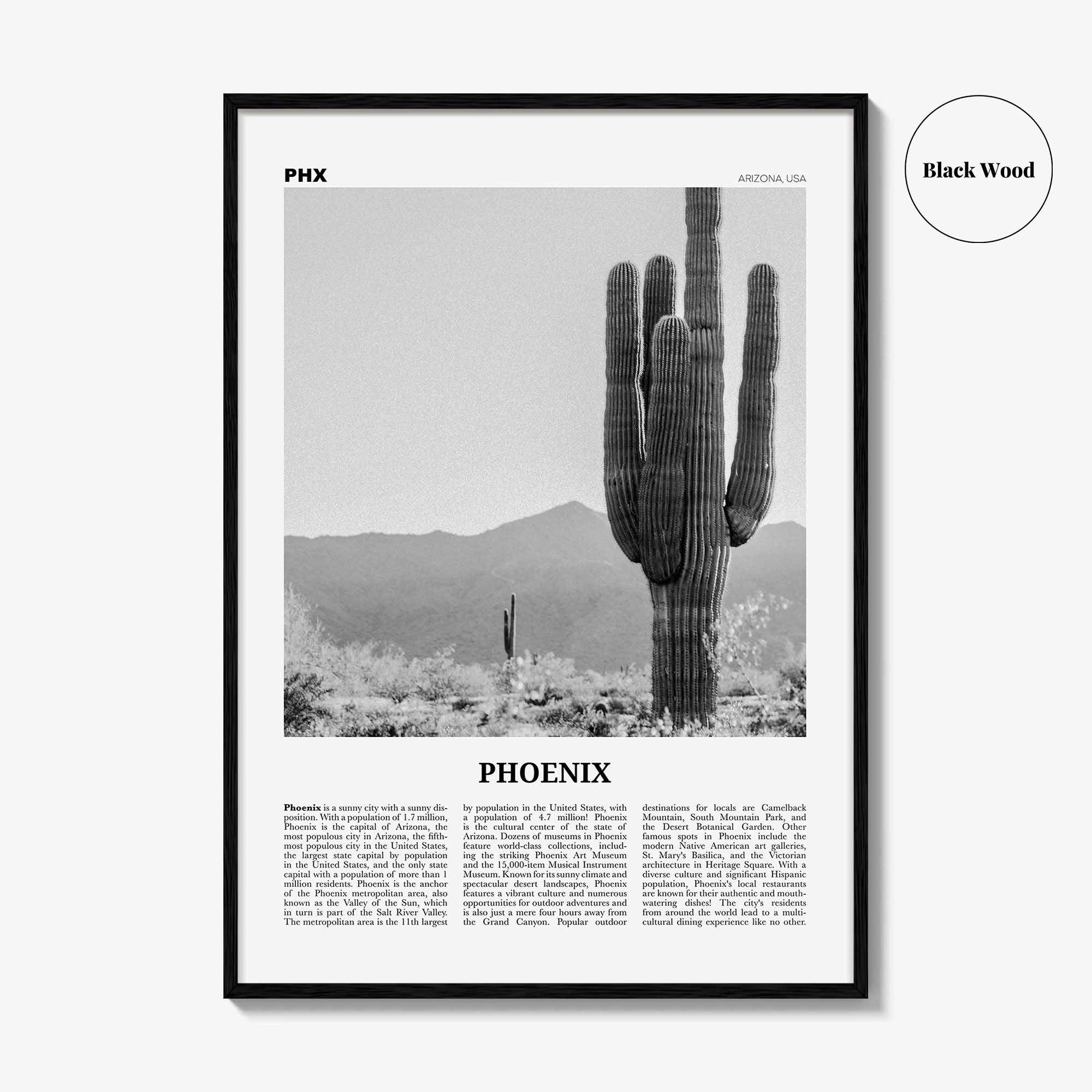 Phoenix Print Black and White No 3, Phoenix Wall Art, Phoenix Poster, Phoenix Photo, Phoenix Wall Décor, Phoenix Map, Arizona, USA