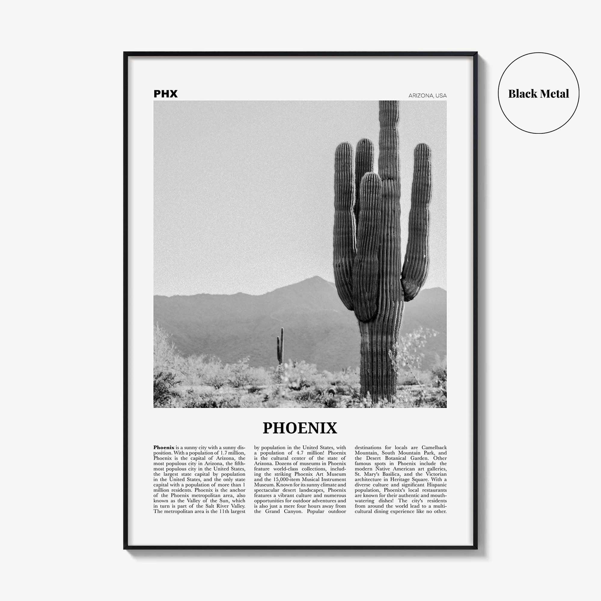 Phoenix Print Black and White No 3, Phoenix Wall Art, Phoenix Poster, Phoenix Photo, Phoenix Wall Décor, Phoenix Map, Arizona, USA