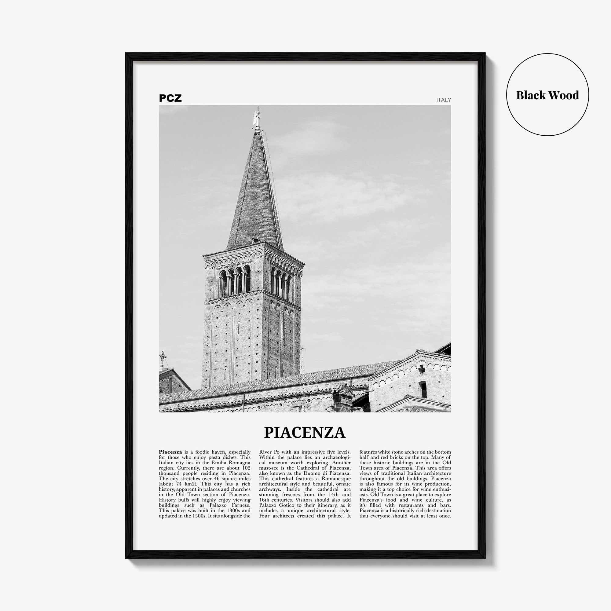 Piacenza Print Black and White, Piacenza Wall Art, Piacenza Poster, Piacenza Photo, Piacenza Wall Décor, Piacenza Map, Italy