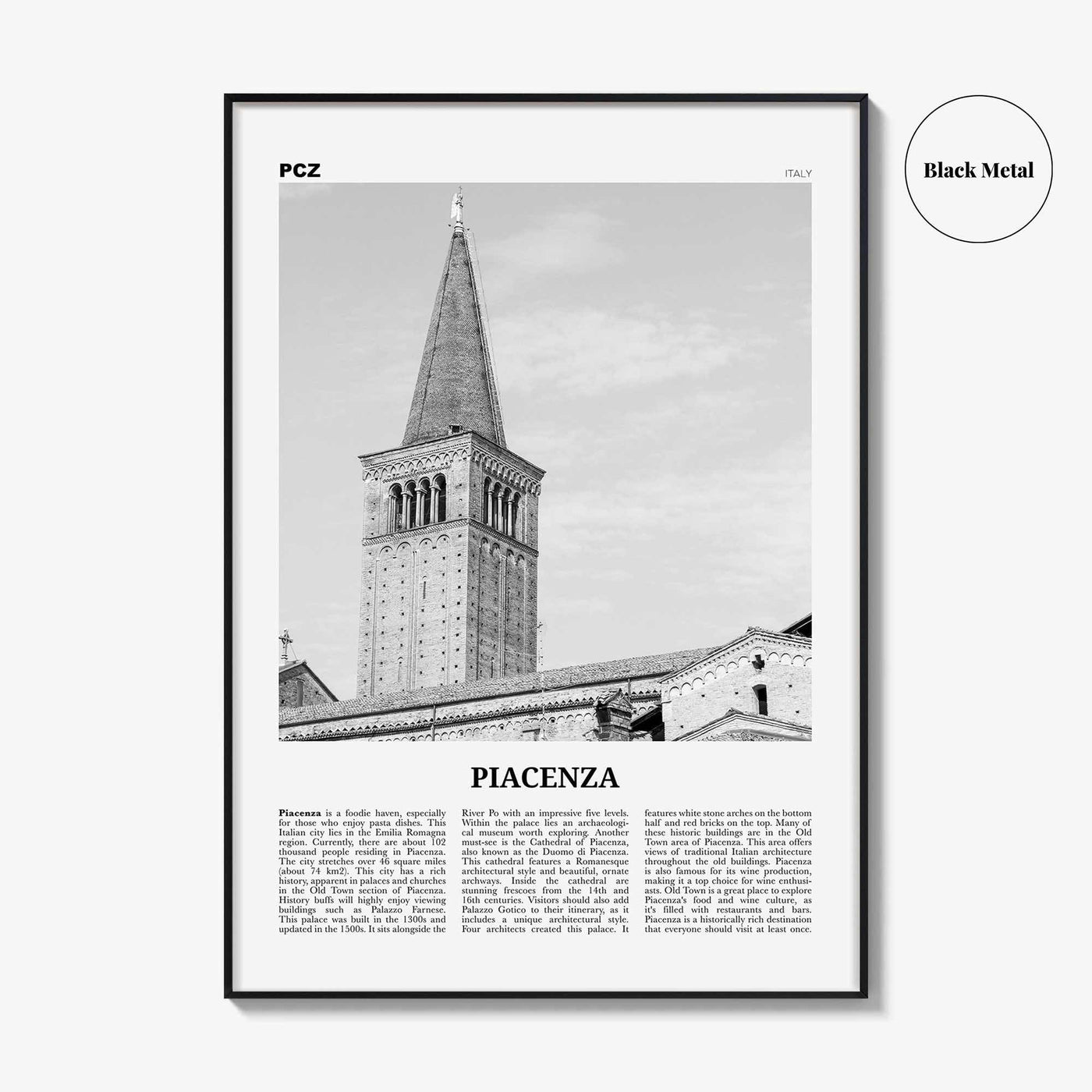 Piacenza Print Black and White, Piacenza Wall Art, Piacenza Poster, Piacenza Photo, Piacenza Wall Décor, Piacenza Map, Italy