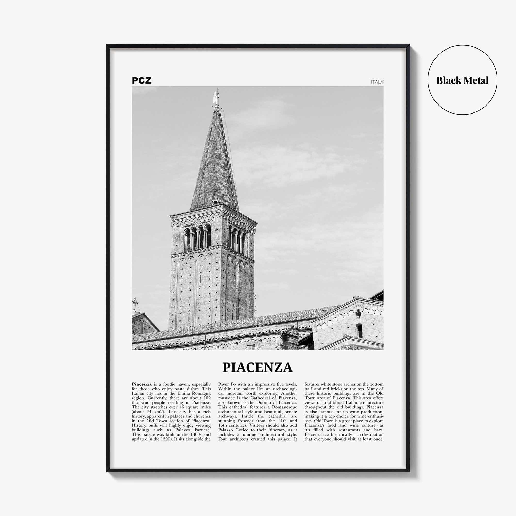 Piacenza Print Black and White, Piacenza Wall Art, Piacenza Poster, Piacenza Photo, Piacenza Wall Décor, Piacenza Map, Italy