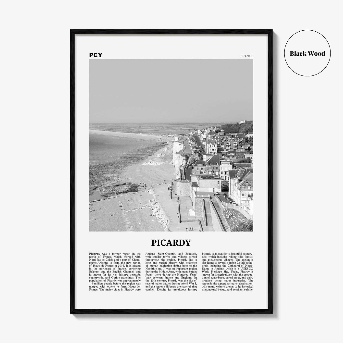 Picardy Print Black and White, Picardy Wall Art, Picardy Poster, Picardy Photo, Picardy Wall Décor, Picardy Map, France