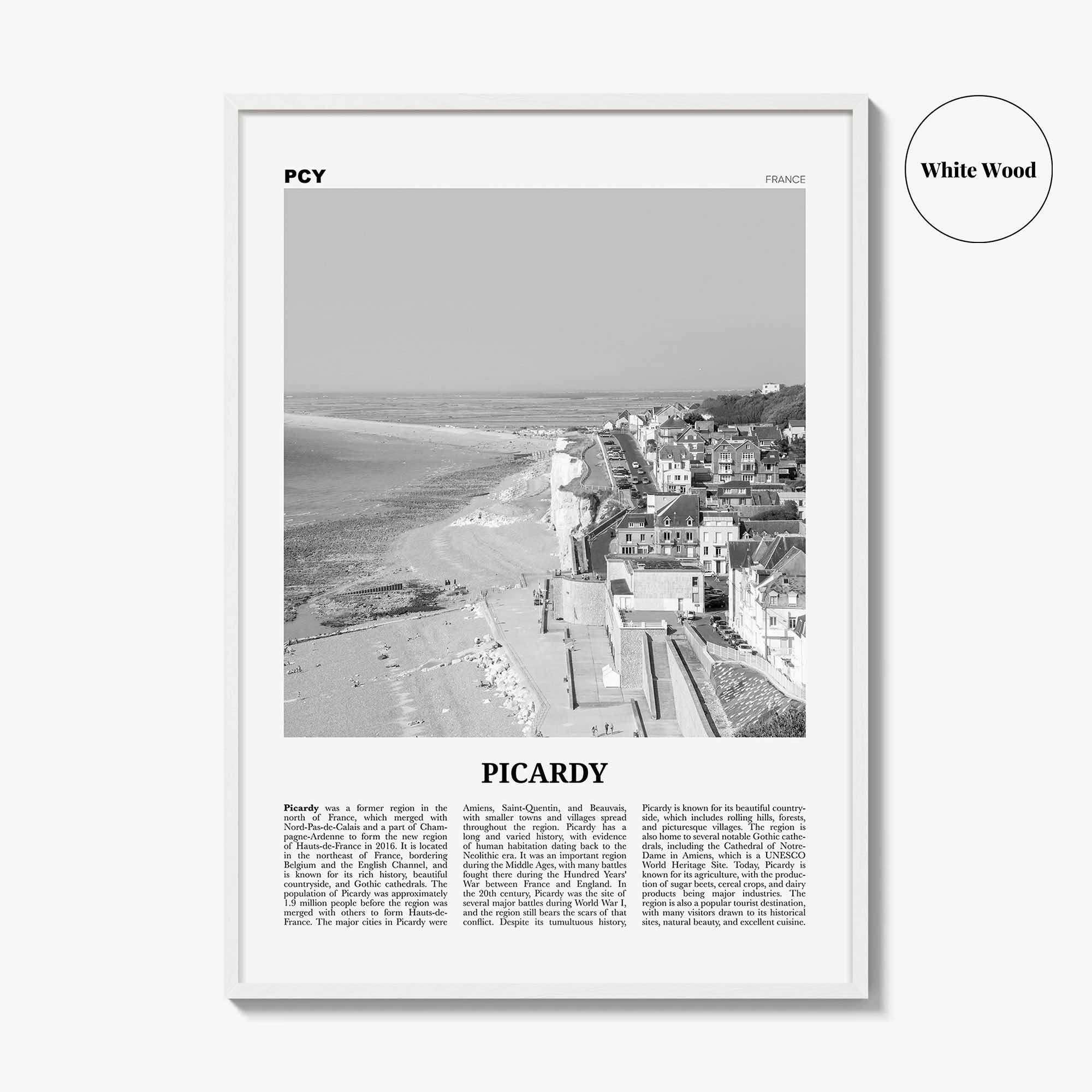 Picardy Print Black and White, Picardy Wall Art, Picardy Poster, Picardy Photo, Picardy Wall Décor, Picardy Map, France
