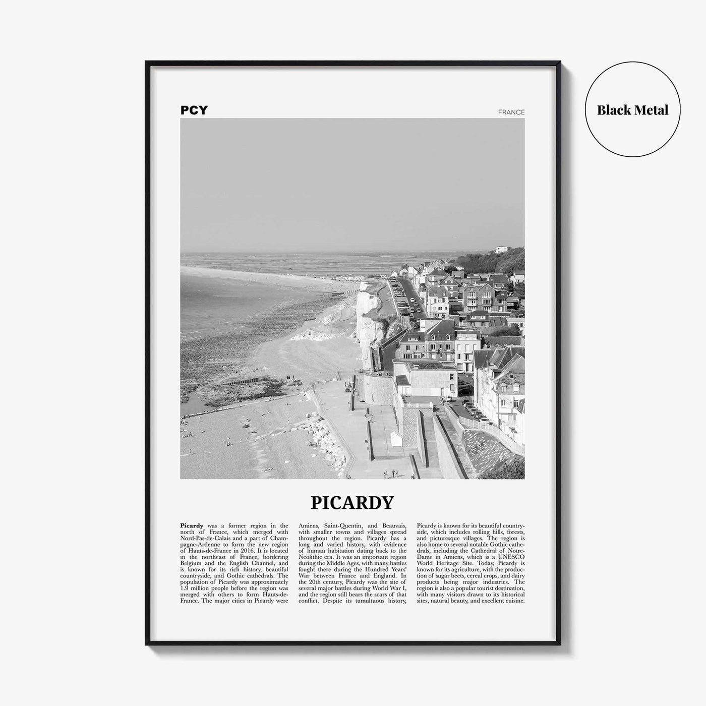 Picardy Print Black and White, Picardy Wall Art, Picardy Poster, Picardy Photo, Picardy Wall Décor, Picardy Map, France