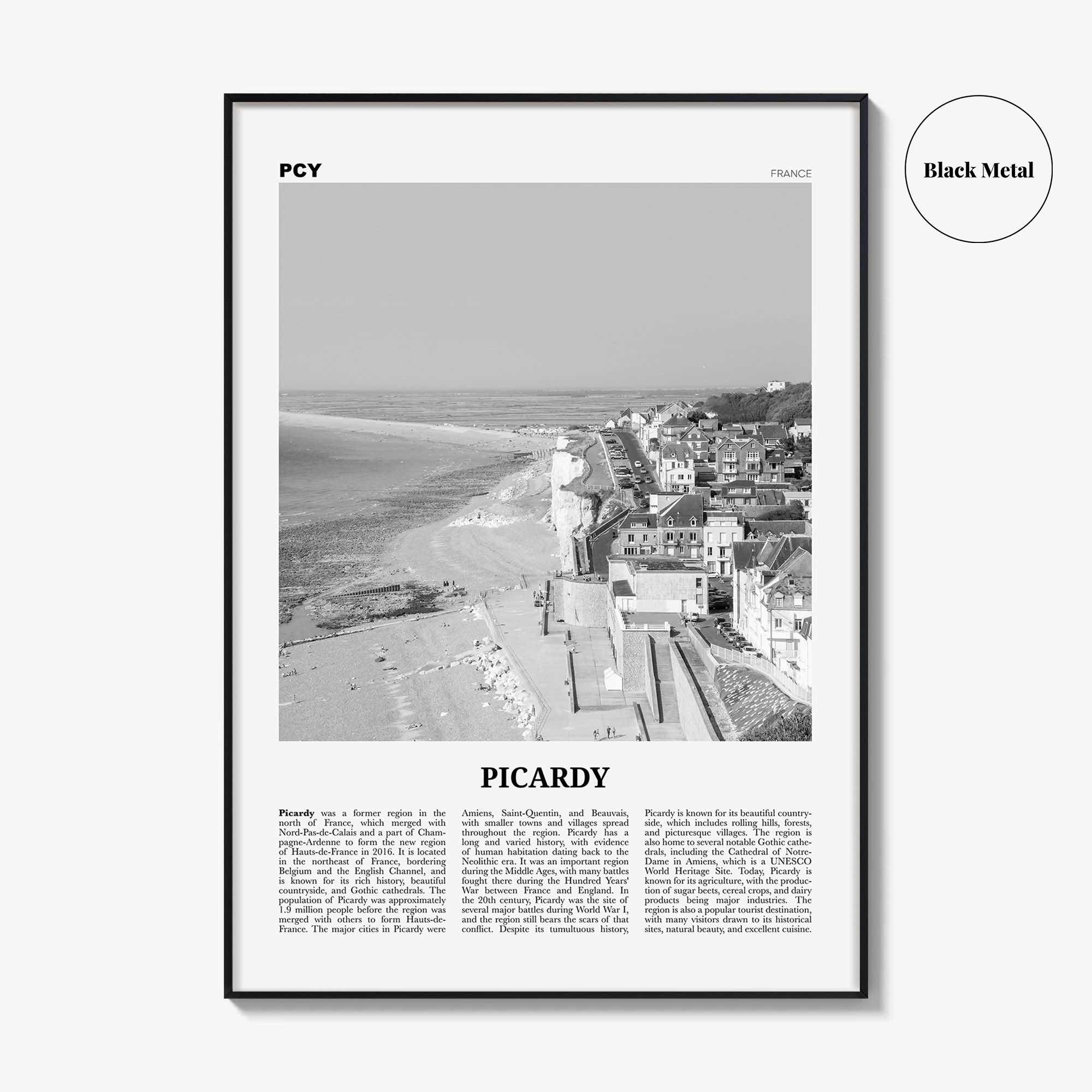 Picardy Print Black and White, Picardy Wall Art, Picardy Poster, Picardy Photo, Picardy Wall Décor, Picardy Map, France