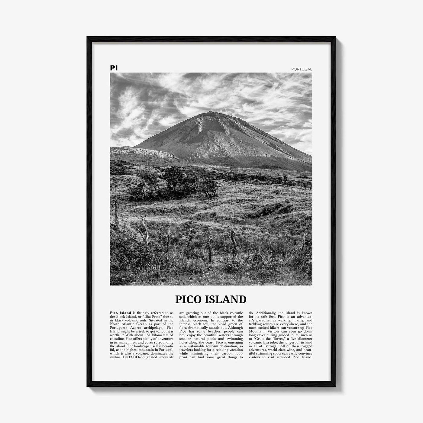 Pico Island Print Black and White, Pico Island Wall Art, Pico Island Poster, Pico Island Photo, Pico Island Décor, Pico Island Map, Portugal